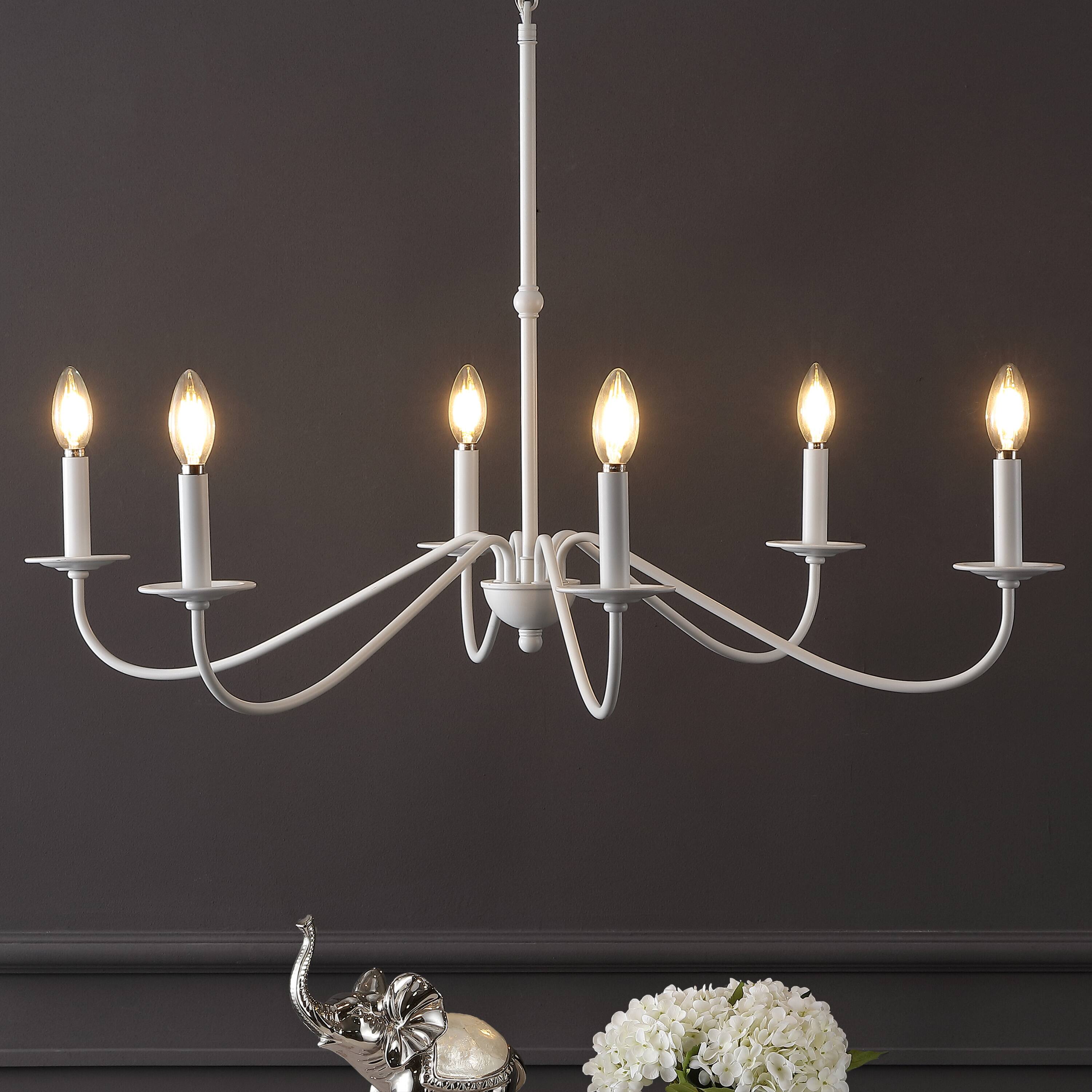 Alt View 1. Jonathan Y - Wicklow 34.75" 6-Light Bohemian Farmhouse Iron LED Chandelier, White - White.
