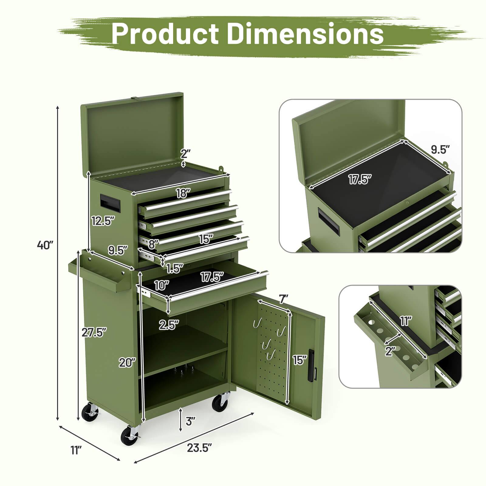 Product Dimensions
2"
9.5"
18"
17.5"
40"
12.5"
9.5"
8"
1.5"
10"
15"
17.5"
7
27.5"
20"
2.5"
15"
11"
2"
3"
11"
23.5"