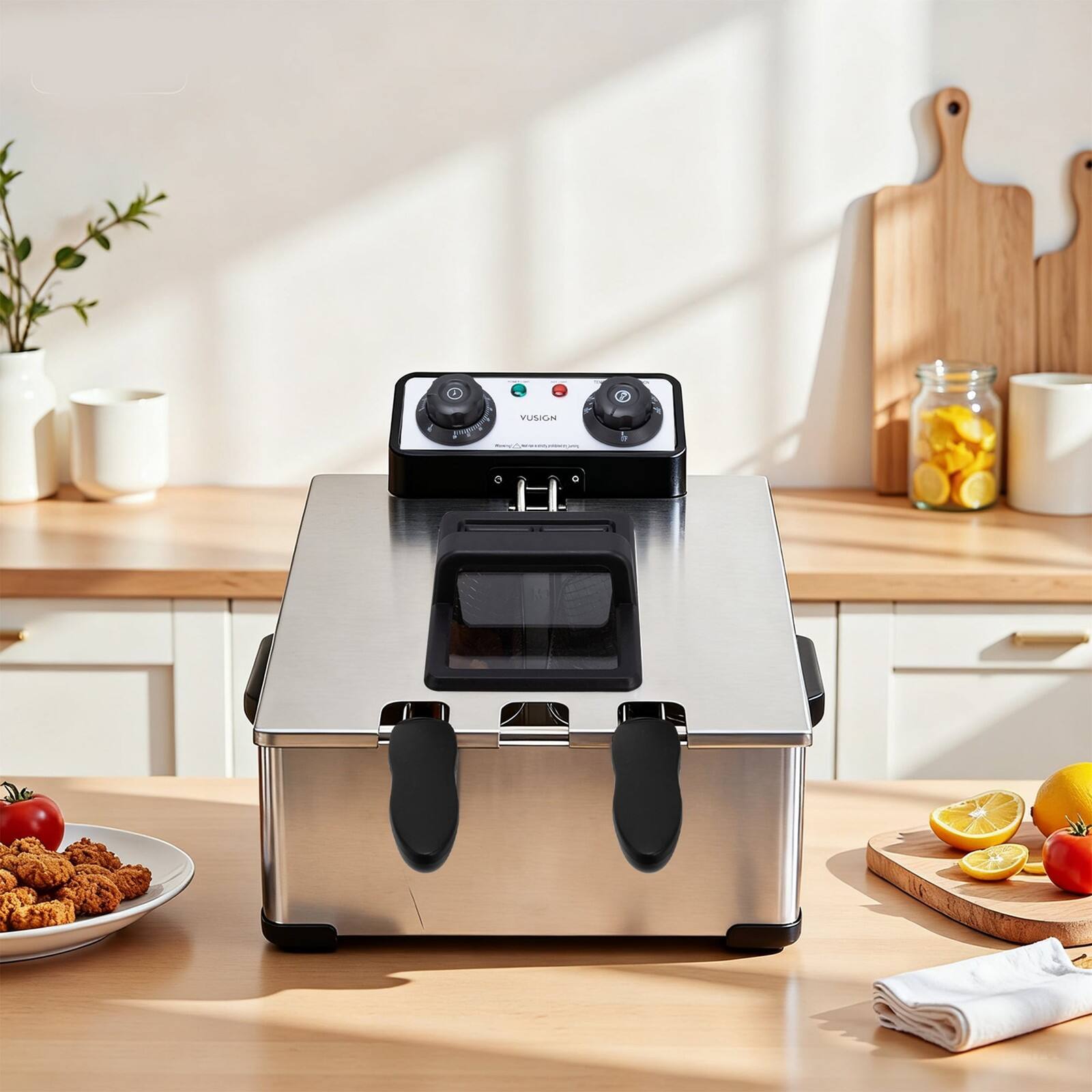 Alt View 7. VUSIGN - 1800W 5.3QT Stainless Steel Deep Fryer with 3 Frying Baskets, Adjustable Temperature, Lid with Viewing Window, - Sliver.