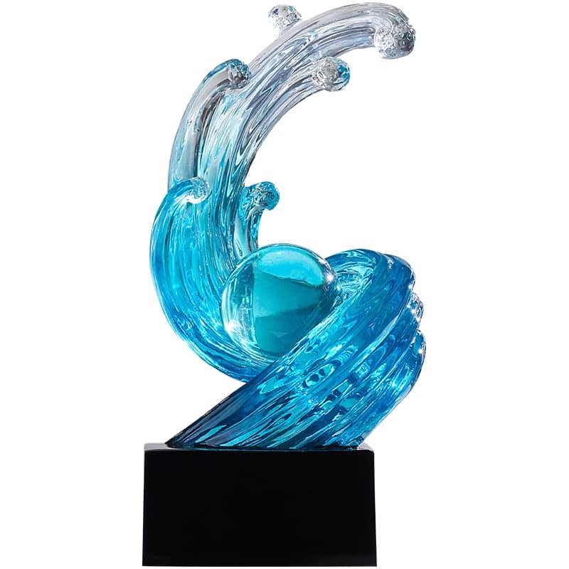 Refined Abode Design - Modern Abstract Decorative Wave Statue Blue Art Home Decor Crystal Ball Sculpture Office Desk Stand Dining