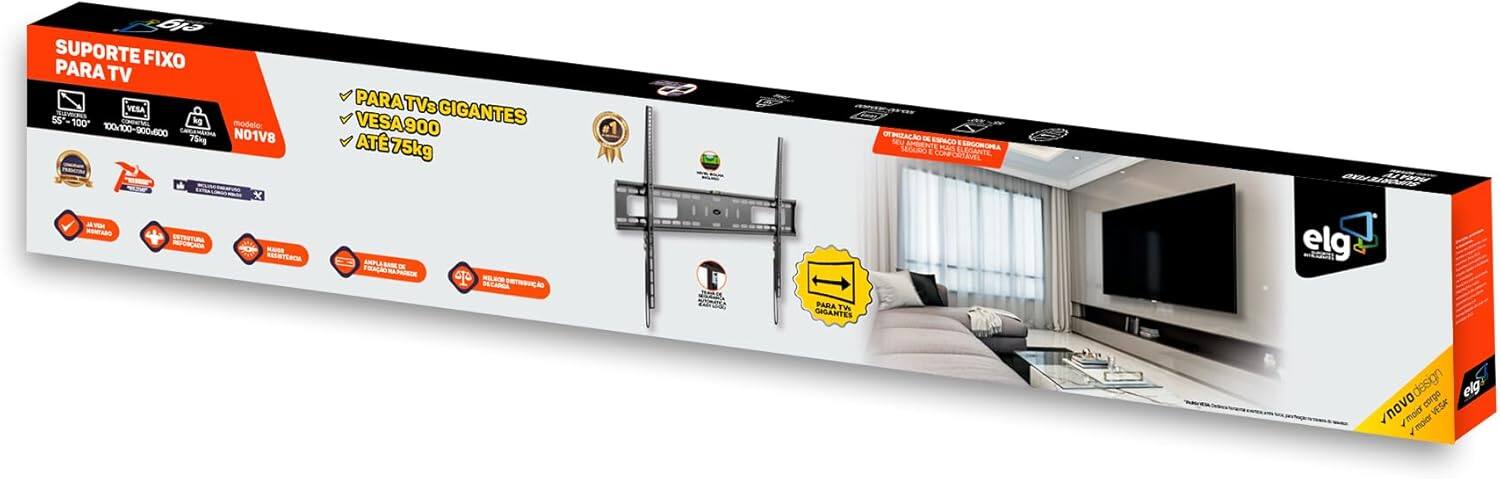 Sure, here is the corrected and grouped text from the image:

---

**SUPORTE FIXO PARA TV**

- **PARA TV's GIGANTES**
- **VESA900**
- **ATÉ 75kg**

**Modelo:** NO1V8

**Dimensões:** 100 x 100 x 900 x 600

**Capacidade:** 75kg

**Compatibilidade:** VESA 55 - 100

**Certificações:**
- **CE**
- **RoHS**
- **REACH**

**Características:**
- **Ajuste de altura**
- **Ajuste de profundidade**
- **Ajuste de inclinação**
- **Ajuste de rotação**

**Garantia:** 1 ano

**Design:** eleg

**Novo design eleg**

**Ajuste rápido**

**Ajuste rápido**

**Ajuste rápido**

**Ajuste rápido**

**Ajuste rápido**

**Ajuste rápido**

**Ajuste rápido**

**Ajuste rápido**

**Ajuste rápido**

**Ajuste rápido**

**Ajuste rápido**

**Ajuste rápido**

**Ajuste rápido**

**Ajuste rápido**

**Ajuste rápido**

**Ajuste rápido**

**Ajuste rápido**

**Ajuste rápido**

**Ajuste rápido**

**Ajuste rápido**

**Ajuste rápido**

**Ajuste rápido**

**Ajuste rápido**

**Ajuste rápido**

**Ajuste rápido**

**Ajuste rápido**

**Ajuste rápido**

**Ajuste rápido**

**Ajuste rápido**

**Ajuste rápido**

**Ajuste rápido**

**Ajuste rápido**

**Ajuste rápido**

**Ajuste rápido**

**Ajuste rápido**

**Ajuste rápido**

**Ajuste rápido**

**Ajuste rápido**

**Ajuste rápido**

**Ajuste rápido**

**Ajuste rápido**

**Ajuste rápido**

**Ajuste rápido**

**Ajuste rápido**

**Ajuste rápido**

**Ajuste rápido**

**Ajuste rápido**

**Ajuste rápido**

**Ajuste rápido**

**Ajuste rápido**

**Ajuste rápido**

**Ajuste rápido**

**Ajuste rápido**

**