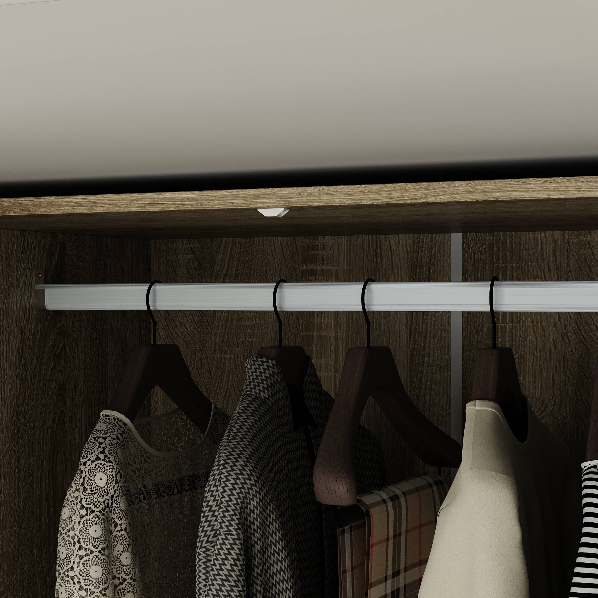 Alt View 8. Famapy - Woven Rattan 3-Door Wardrobe with Large Hanging Space, Shelves & Drawers for Bedroom Storage - Wooden.