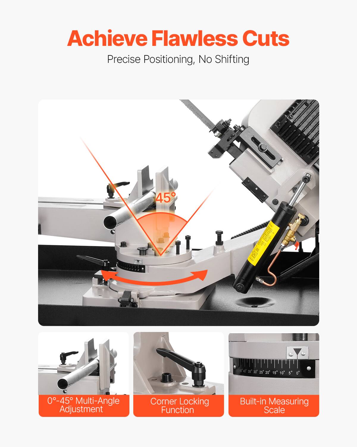 Achieve Flawless Cuts  
Precise Positioning, No Shifting

45° Multi-Angle Adjustment  
Corner Locking Function  
Built-in Measuring Scale