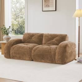 Boyel Living - 2 Seater Tufted Boneless Sofa Soft Velvet No Assembly Ergonomic Design Camel - Camel