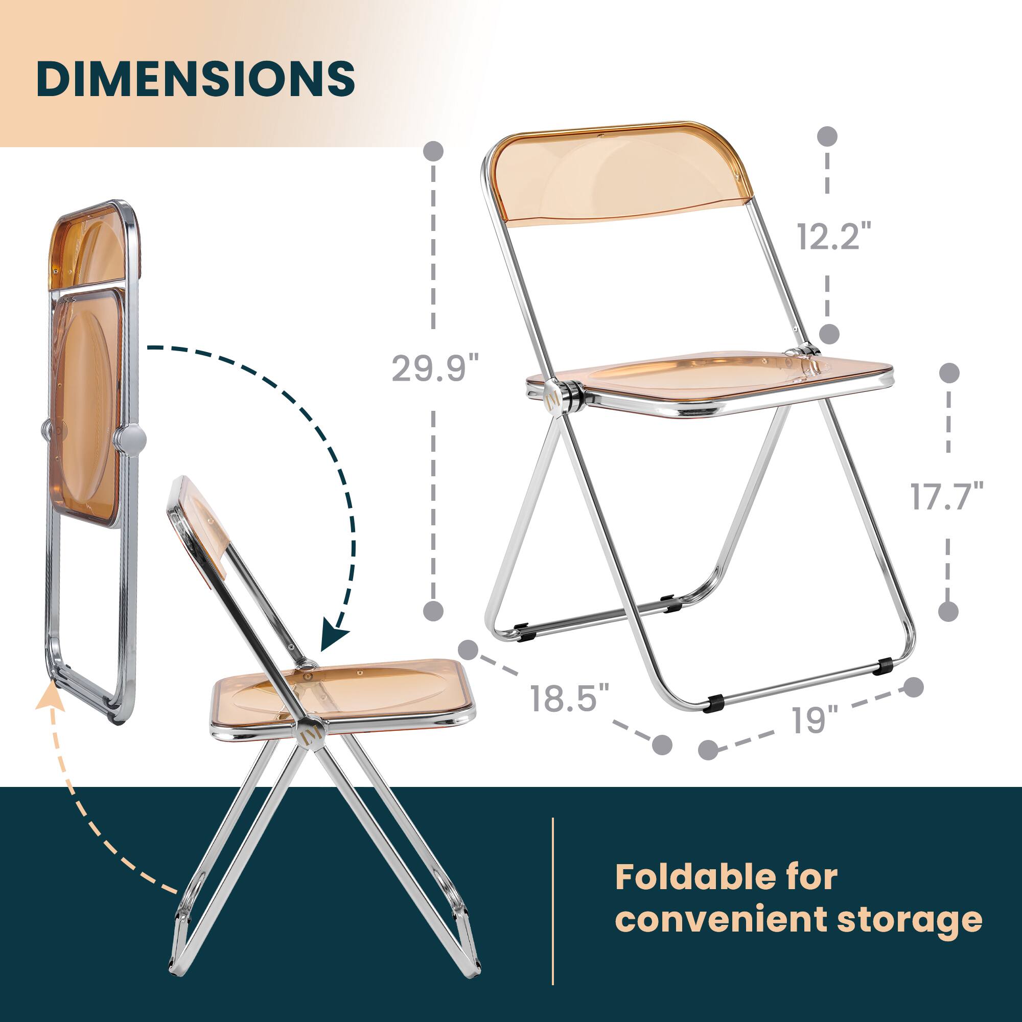 DIMENSIONS  
12.2" 29.9" 17.7" 18.5" 19"  
Foldable for convenient storage