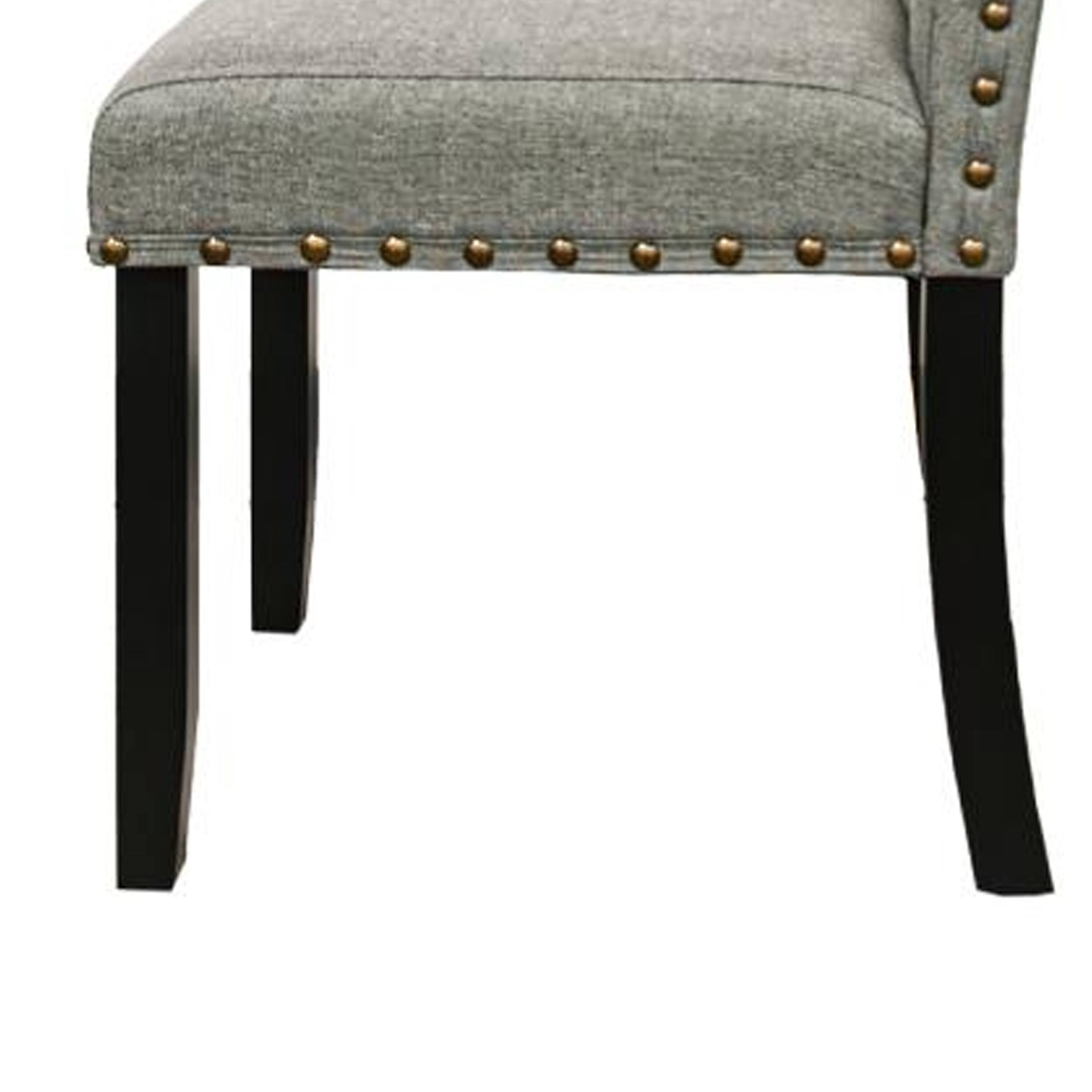 Alt View 2. Manhattan Lane - Sie 25 Inch Dining Chairs, Set of 2, Nailhead Trim, Padded Gray Upholstery, Black Wood - Black, Gray, Gold.