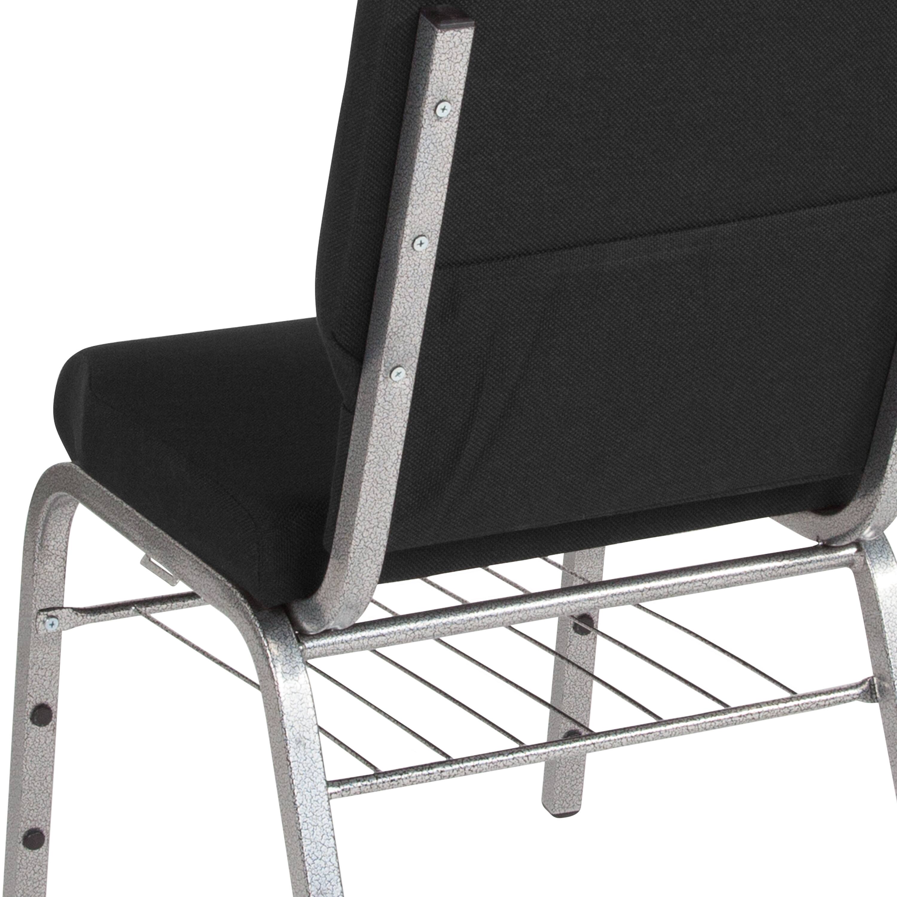 Alt View 10. Emma + Oliver - 4 Pack 18.5''W Church Chair with Book Rack - Black Fabric/Silver Vein Frame.
