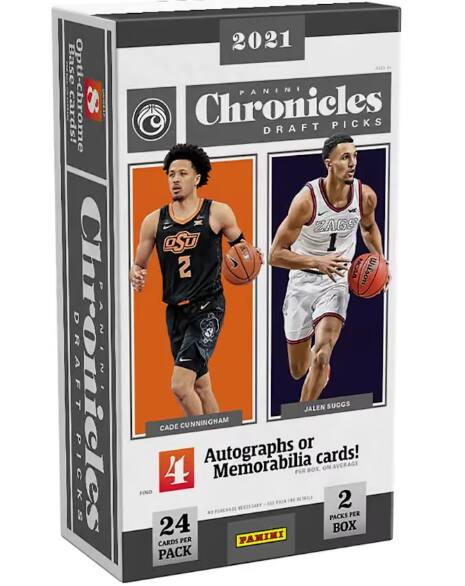 Base cards! Opti-chrome DRAFT Chronicles PICKS  
2021 PANINI Chronicles DRAFT PICKS ZAGS OSU 1 2 NCAA Wilson JALEN SUGGS CADE CUNNINGHAM or 4 Autographs Memorabilia BOX, cards! ON AVERAGE FIND 2 PACKS PER 24 PANINI BOX CARDS PER PACK