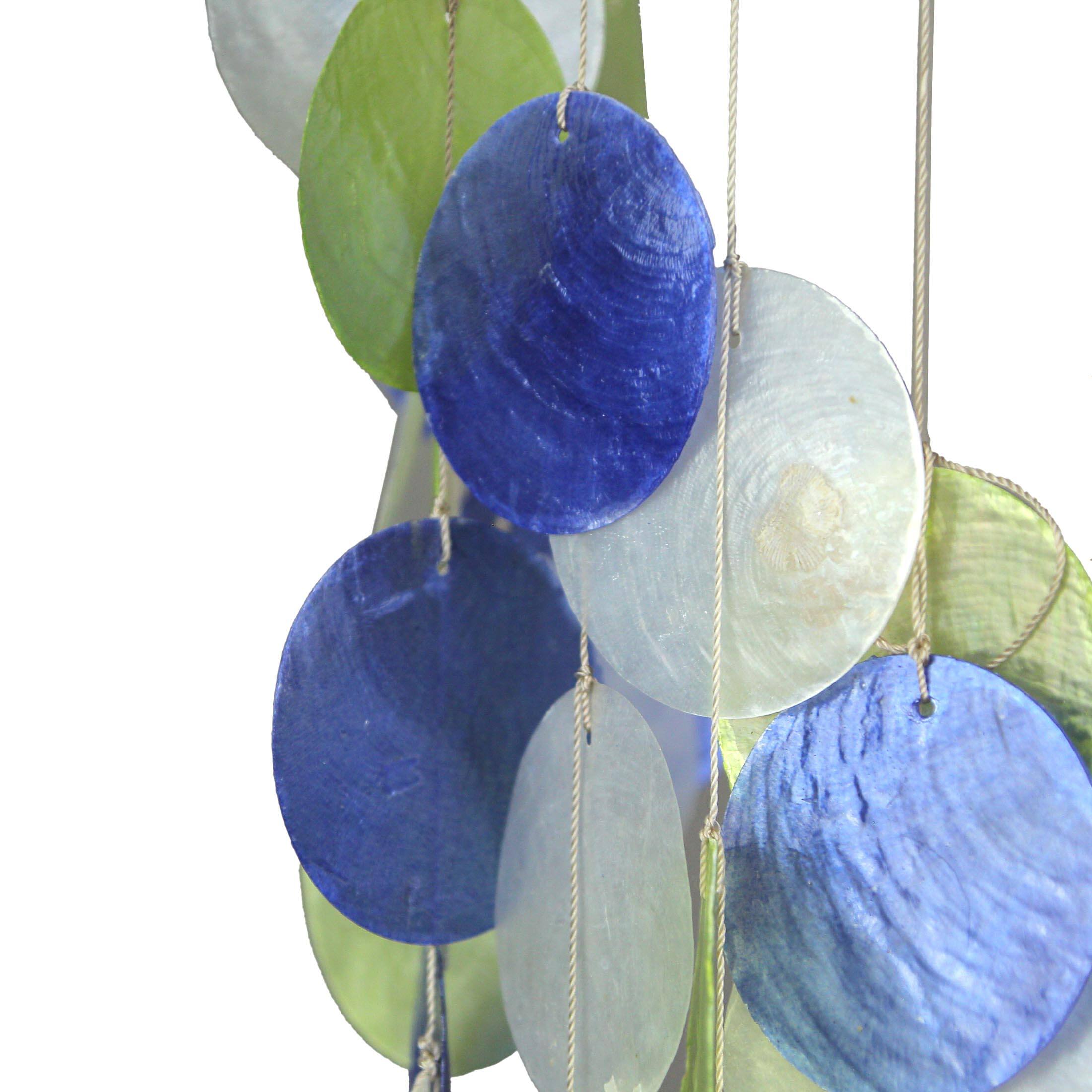 Alt View 1. J.D. Yeatts - Blue Green and White Capiz Shell Wind Chime 29 Inches Long - Multicolored.
