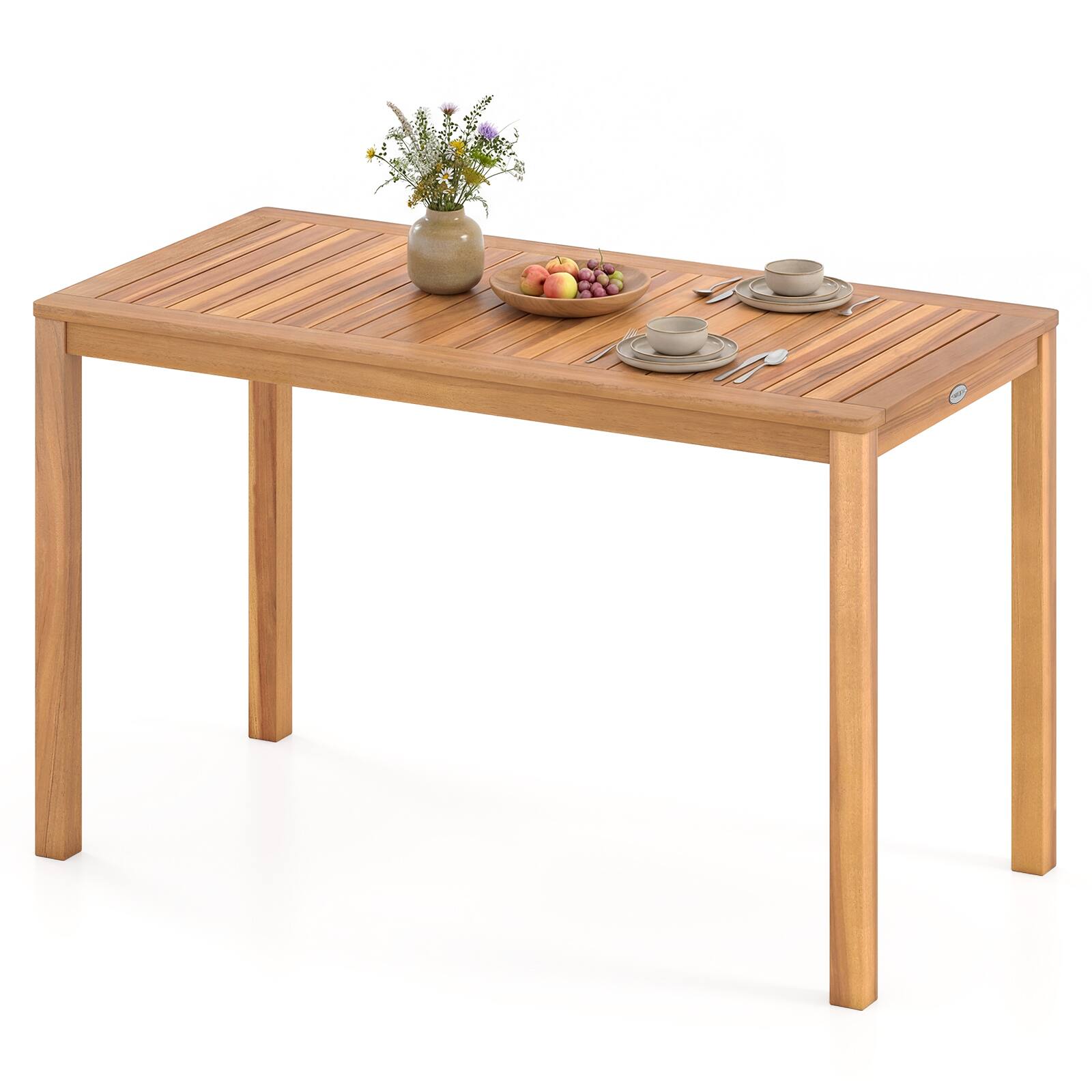 Gymax - Outdoor Acacia Wood Dining Table w/Slatted Tabletop for Garden Balcony Deck - Yellow