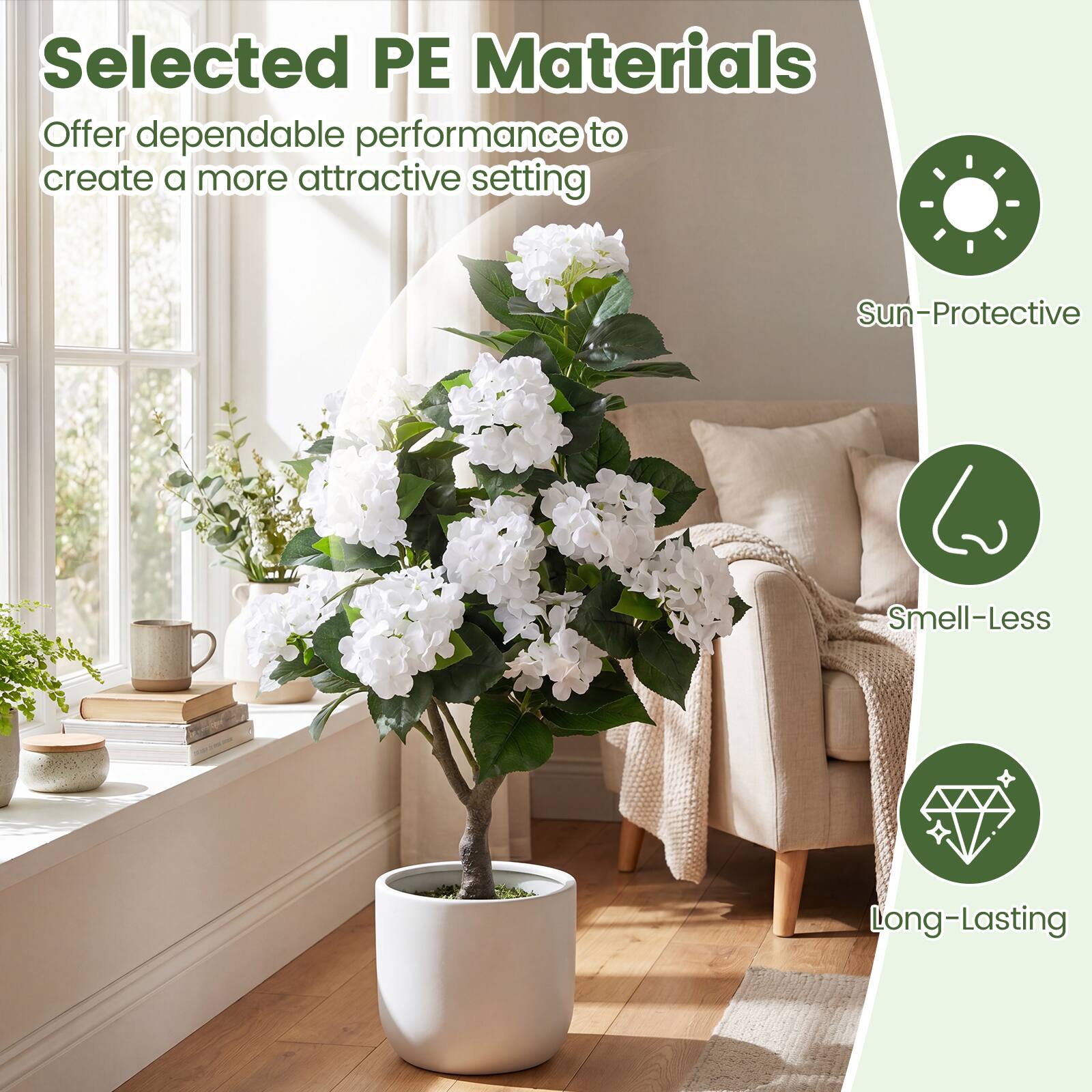 Selected PE Materials  
Offer dependable performance to create a more attractive setting  

Sun-Protective  
Smell-Less  
Long-Lasting