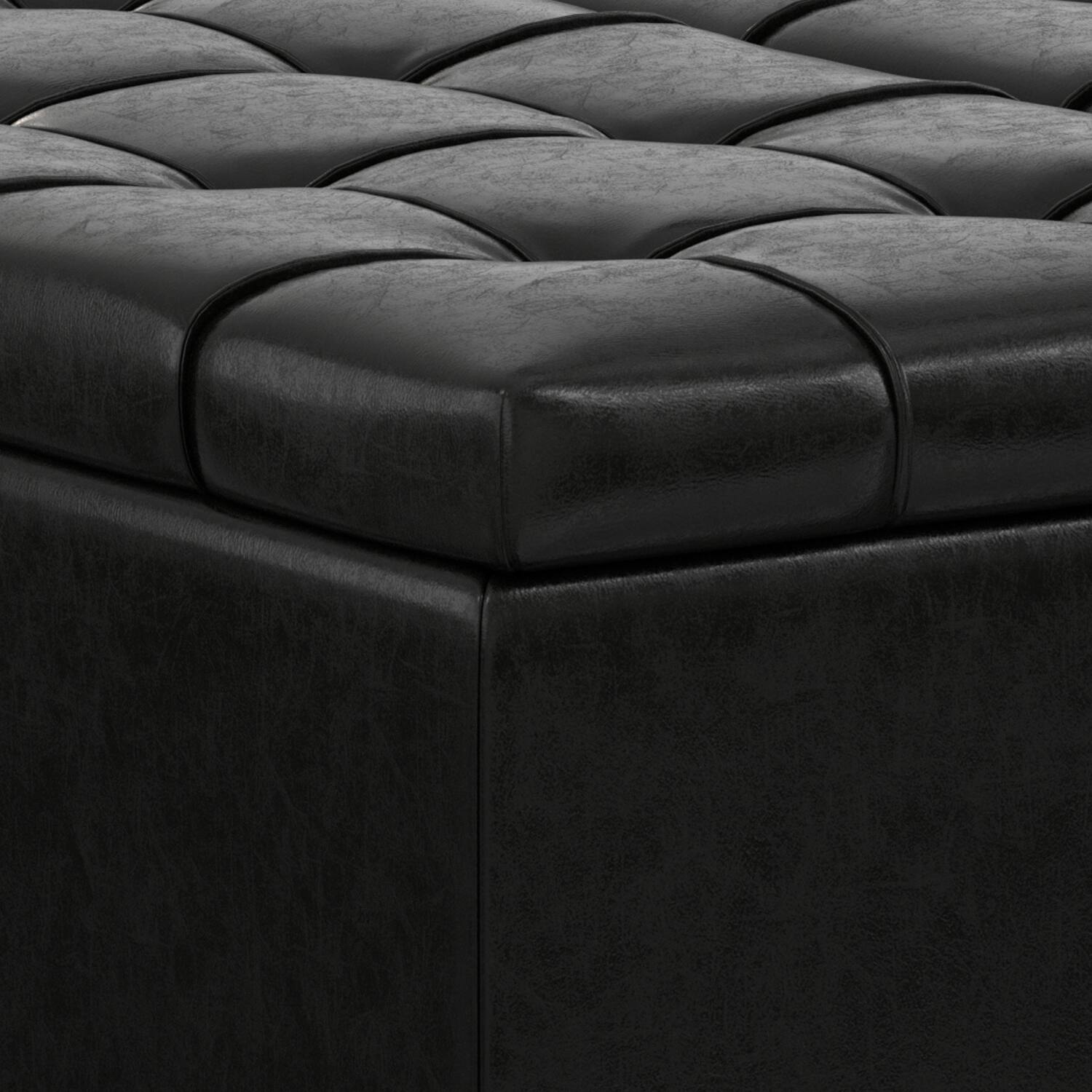 Alt View 8. Simpli Home - Harrison 40 inch Transitional Square Large Coffee Table Storage Ottoman in Midnight Black Vegan Faux Leather, Assembled - Midnight Black.