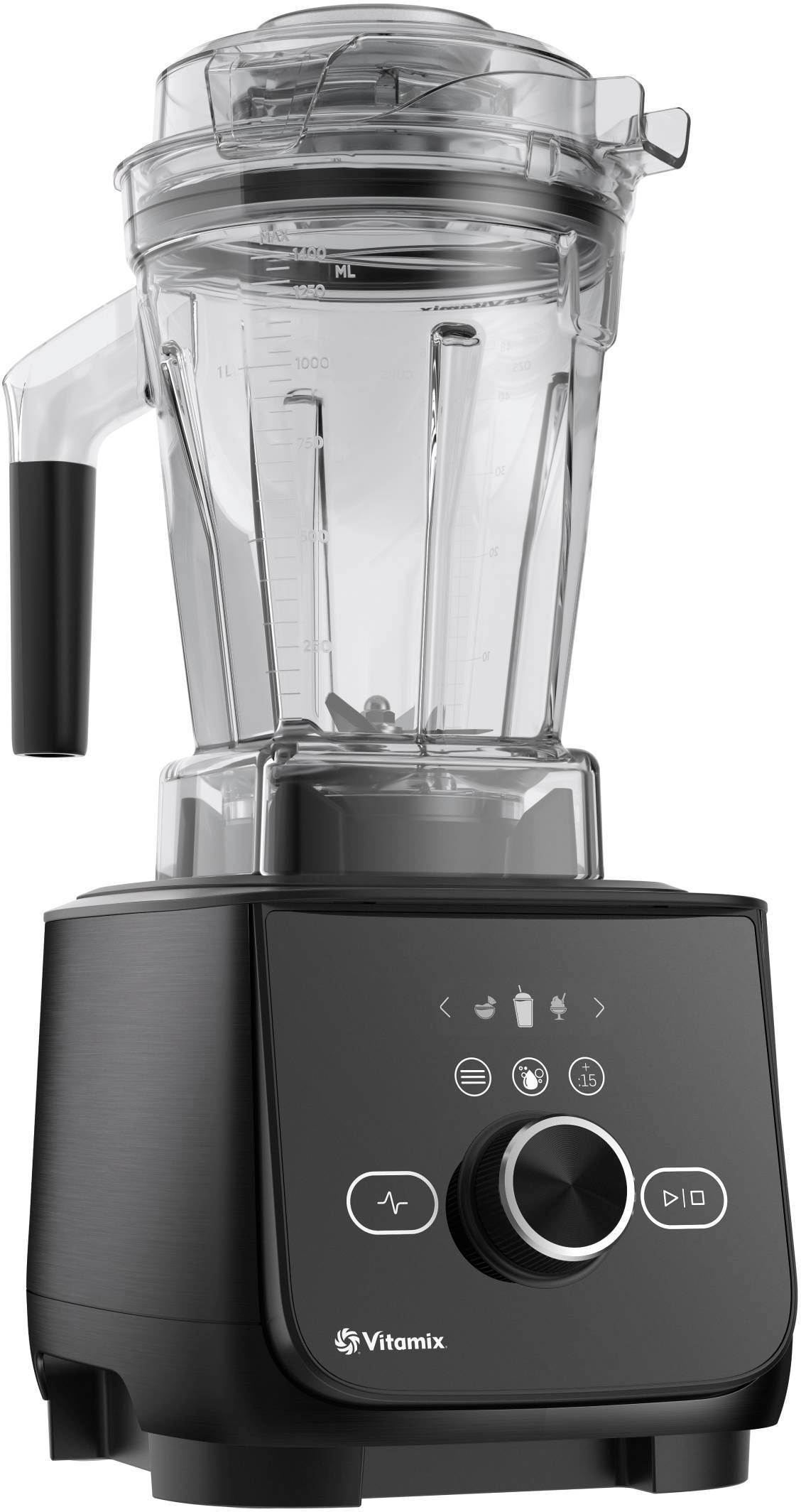 The text on the image reads: "140 ML 1250 Sieana 1L 1000 2s0 75D DE 500 os 28C of + 15 DIO Vitamix." This text is likely a description or instructions for using the blender. The text may be a mix of different languages, but it is not possible to determine the exact meaning without more context.