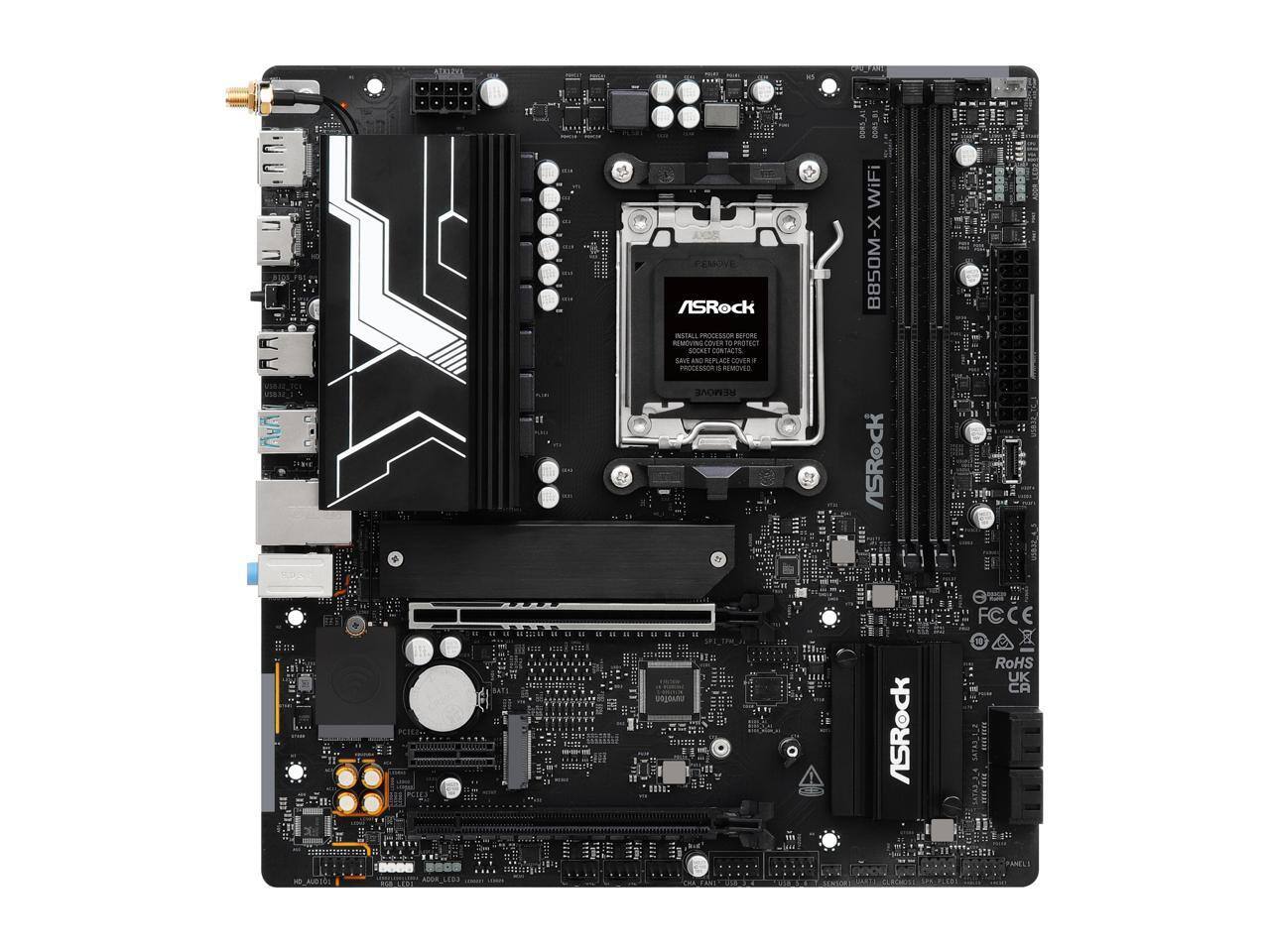 ASRock B850M-X WiFi

ATX

INSTALL PROCESSOR BEFORE REMOVING SOCKET CONTACT SAVE AND REPLACE OVER IF PROCESSOR CONTACT IS DAMAGED

REMOVE

ASRock

FCCE

RoHS

UK