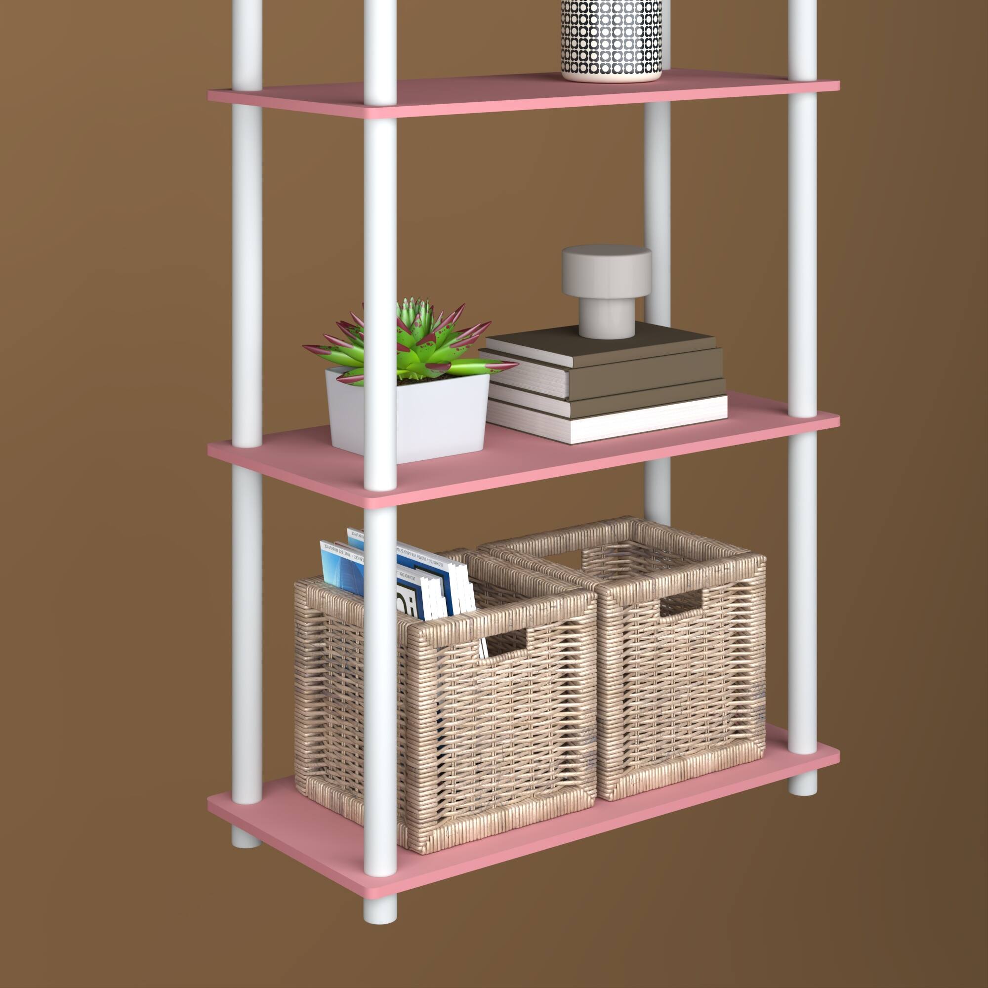 Alt View 6. HOMLUX - 5-Tier 57.4" Open Shelf Bookcase Compact Storage Bookshelf for Living Room Bedroom Office Pink & White - Pink & White.