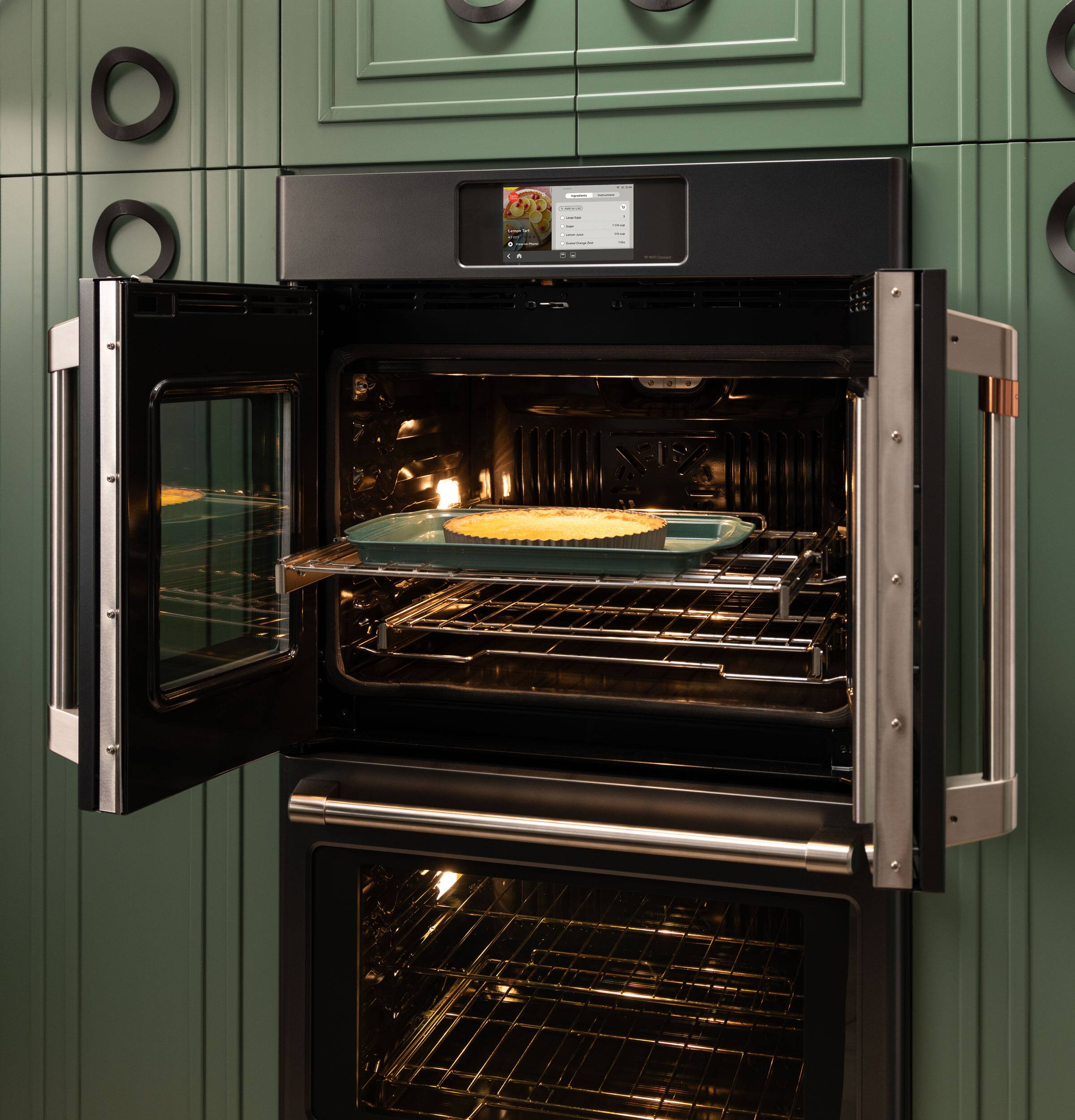 Alt View 12. Café - 30" Smart Built-In Double Electric Convection French Door Wall Oven with No Preheat Air Fry - Matte White.