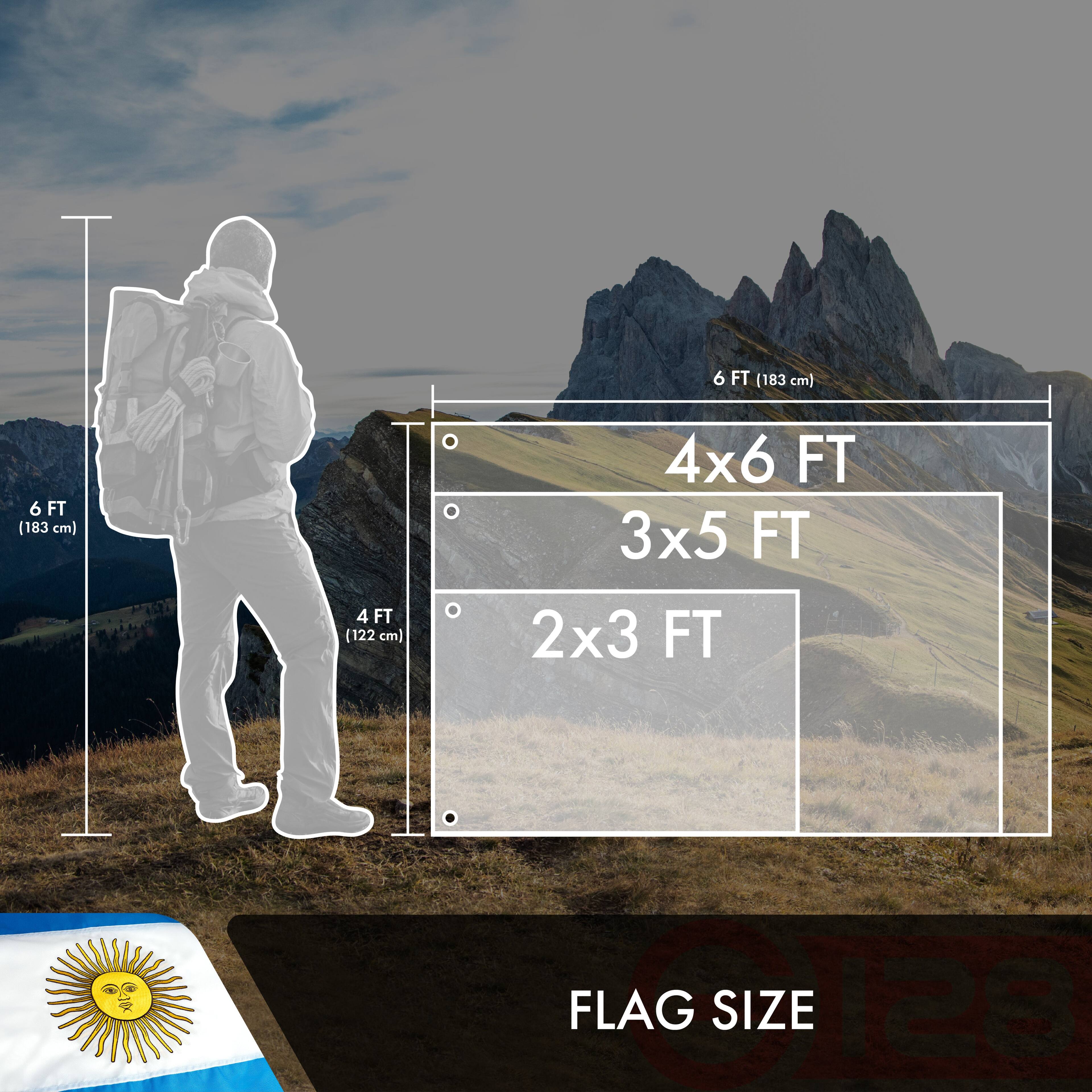 6 FT (183 cm)  
4 FT (122 cm)  
4x6 FT  
3x5 FT  
2x3 FT  
FLAG SIZE