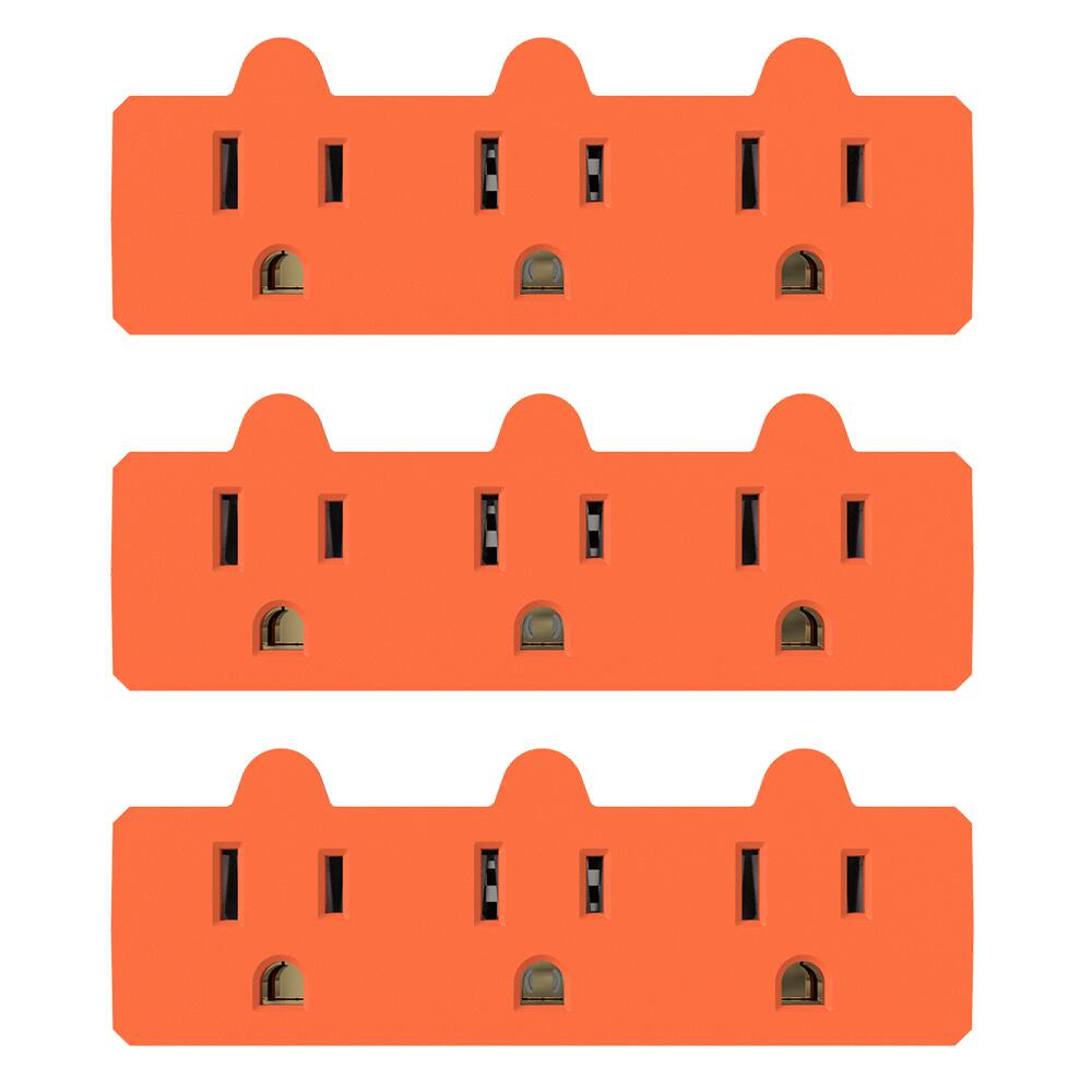 Back. ELEGRP - ELEGRP Triple Outlet Extender, 3 Outlet Extender Adapter Plug, ETL Listed, Orange 3PC.