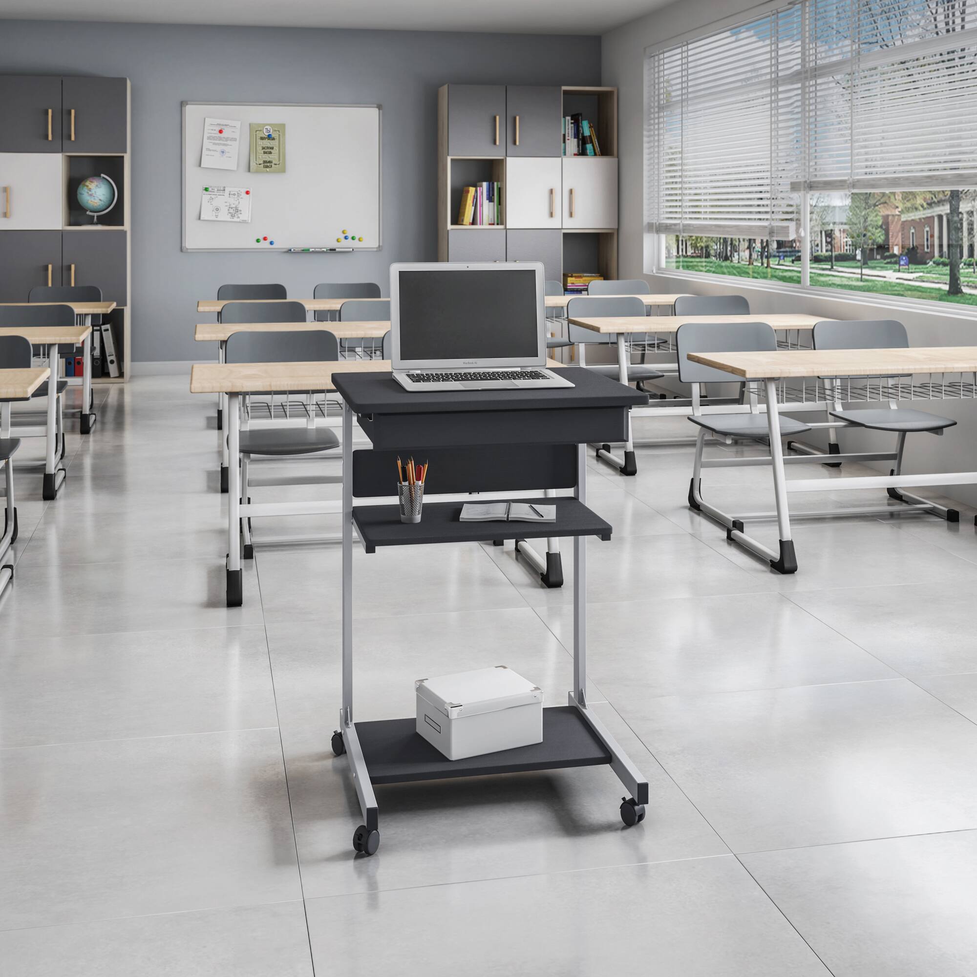 Alt View 1. GOODSILO - Rolling Laptop Desk Cart with Storage Drawer and Shelves for Home Office Use - Black.