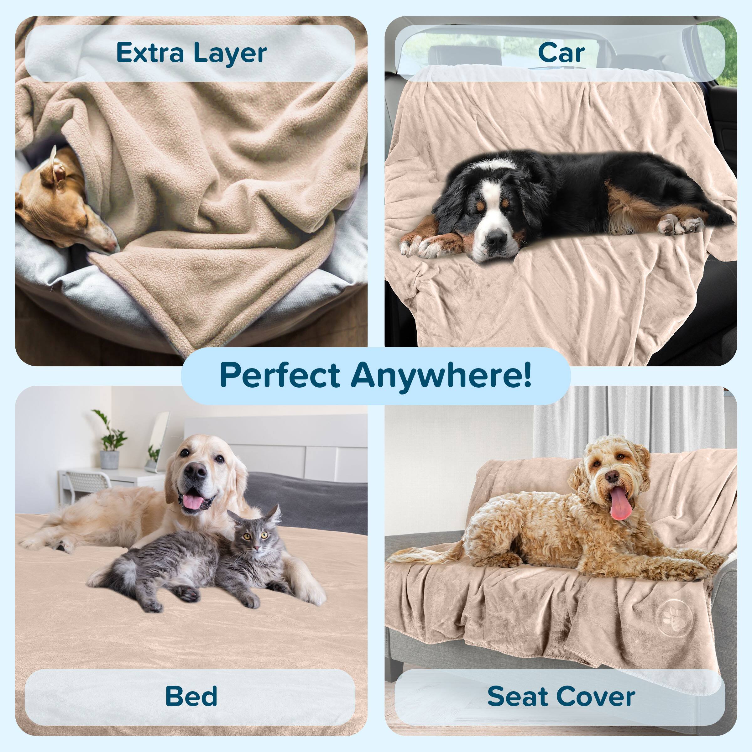 Extra Layer  
Car  
Perfect Anywhere!  
Bed  
Seat Cover