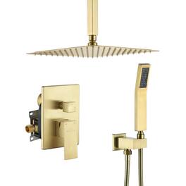 Boyel Living - 1-Spray Patterns with 2.5 GPM 12 in. Ceiling Mount Dual Shower Heads with Pressure Balance Valve - Brushed Gold