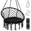 Front. Costway - Costway Swing Chair, Hammock Chair with Round Seat Cushion, Indoor & Outdoor Boho Chair - Black.