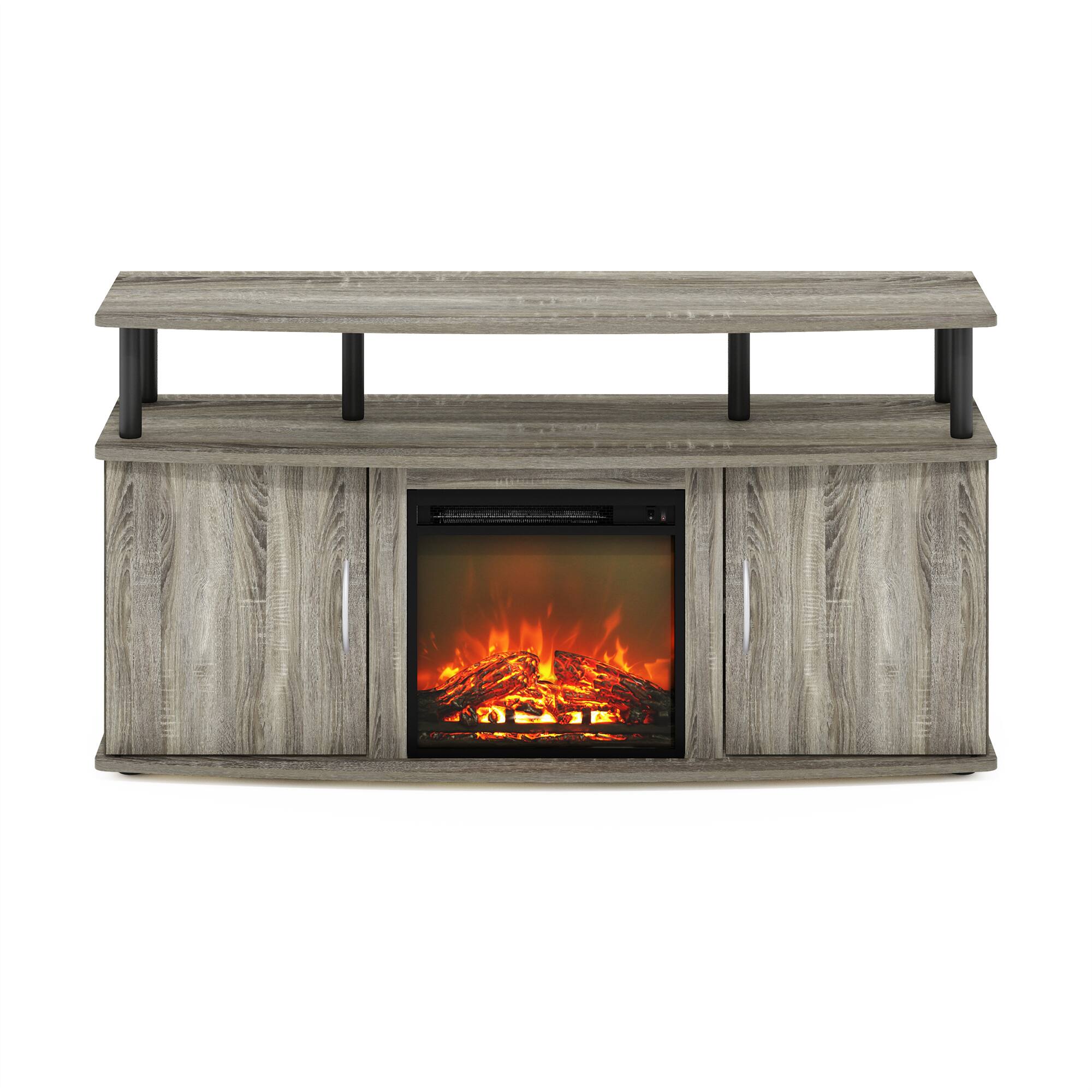 Alt View 2. Furinno - Jensen Living Room Fireplace Entertainment Center with Doors Storage Cabinet for TV up to 55 Inch - French Oak Grey/Black.