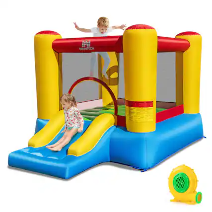 Front. Costway - Costway 3-in-1 Inflatable Bounce House with Slide&Basketball Hoop,480W Blower for Backyard - Multicolor.