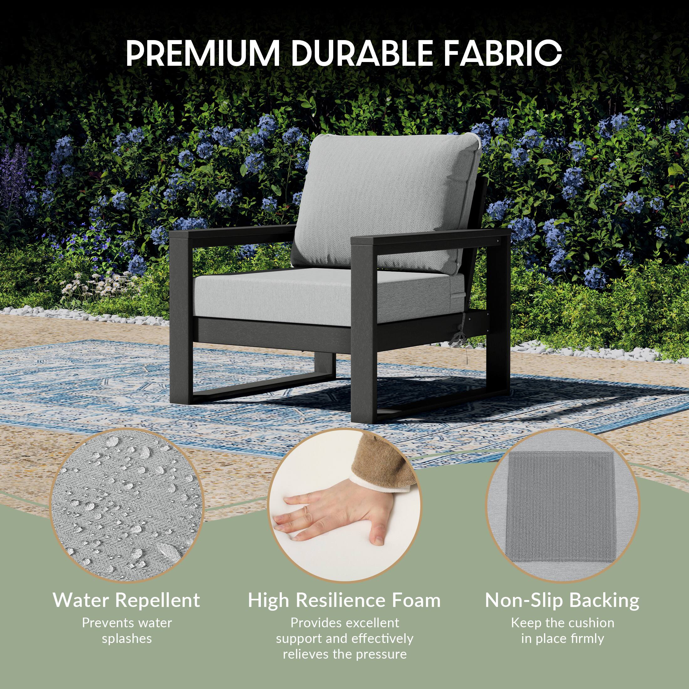 PREMIUM DURABLE FABRIC

Water Repellent
Prevents water splashes

High Resilience Foam
Provides excellent support and effectively relieves the pressure

Non-Slip Backing
Keep the cushion in place firmly