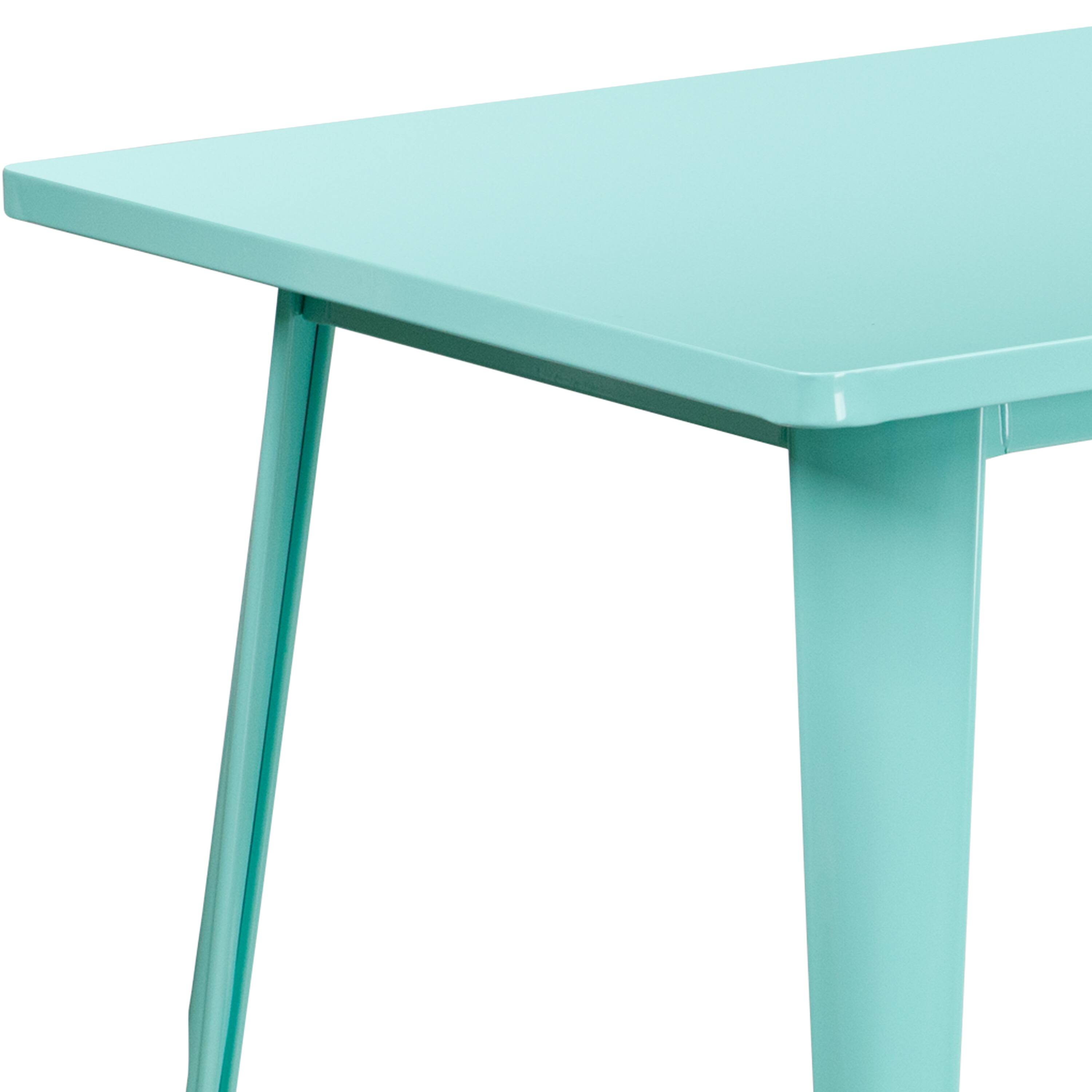 Alt View 5. Emma + Oliver - Commercial 31.5" x 63" Rectangular Colorful Metal Indoor-Outdoor Dining Table - Mint Green.