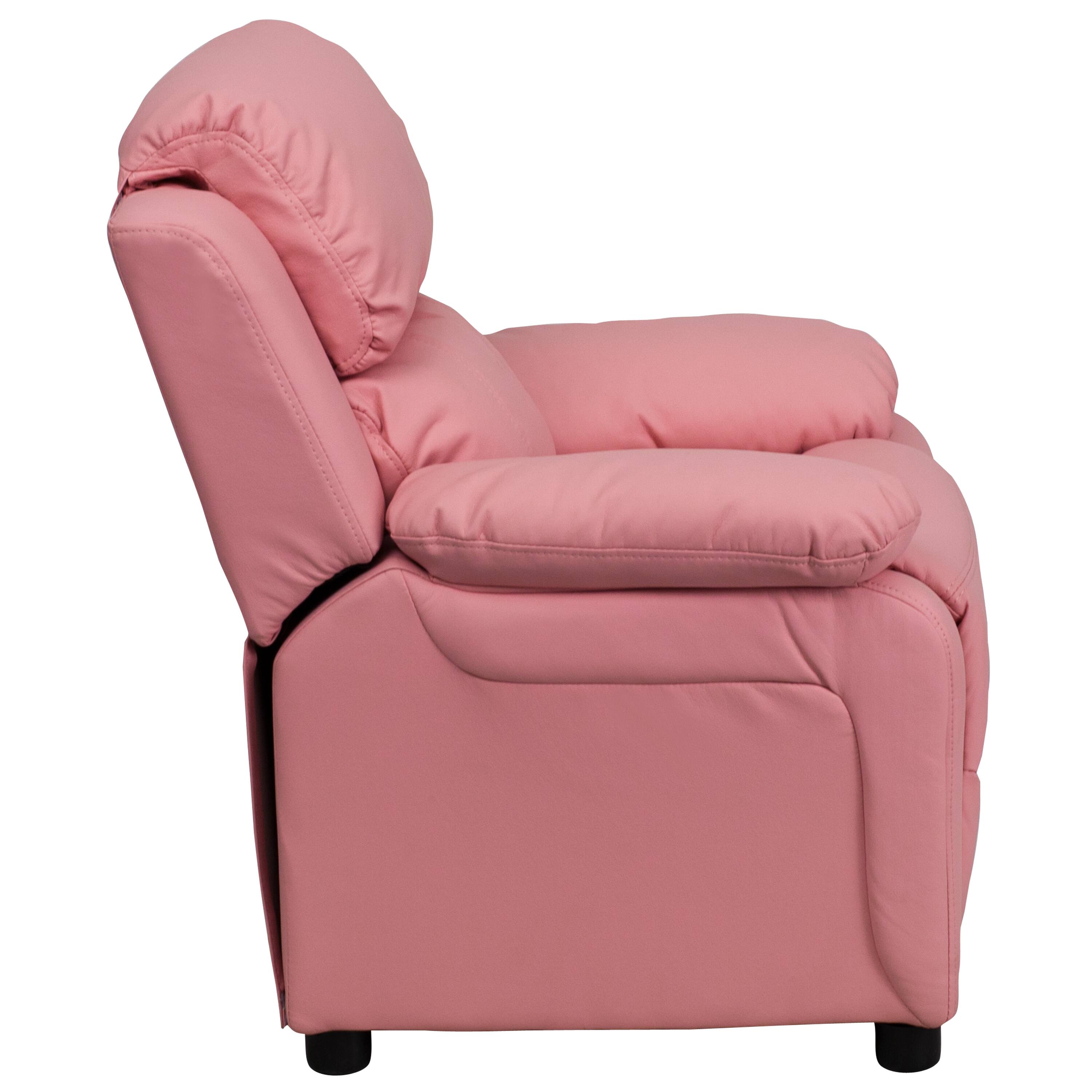 Alt View 7. Emma + Oliver - Deluxe Padded Contemporary Kids Recliner with Storage Arms - Pink Vinyl.