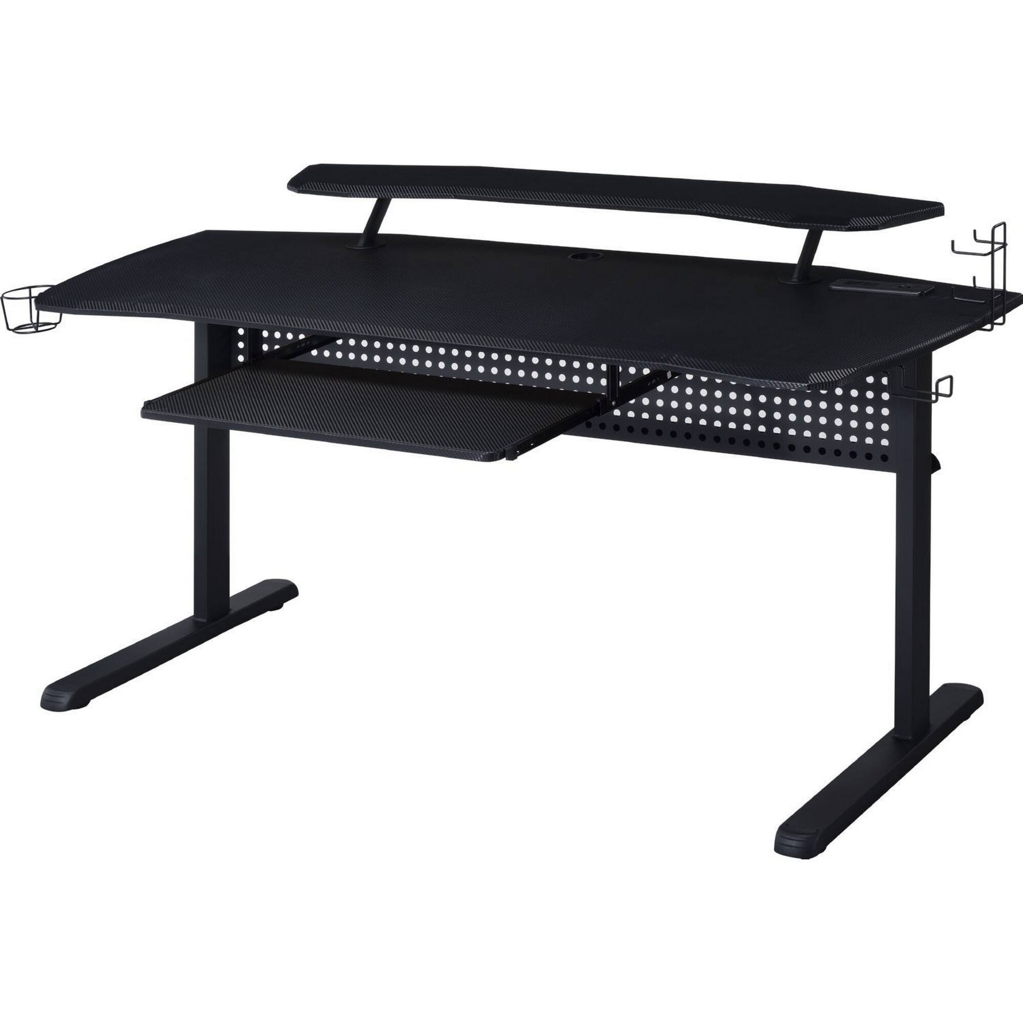 Alt View 2. Manhattan Lane - Gaming Table with USB Plugin and Headset Rack - Black.