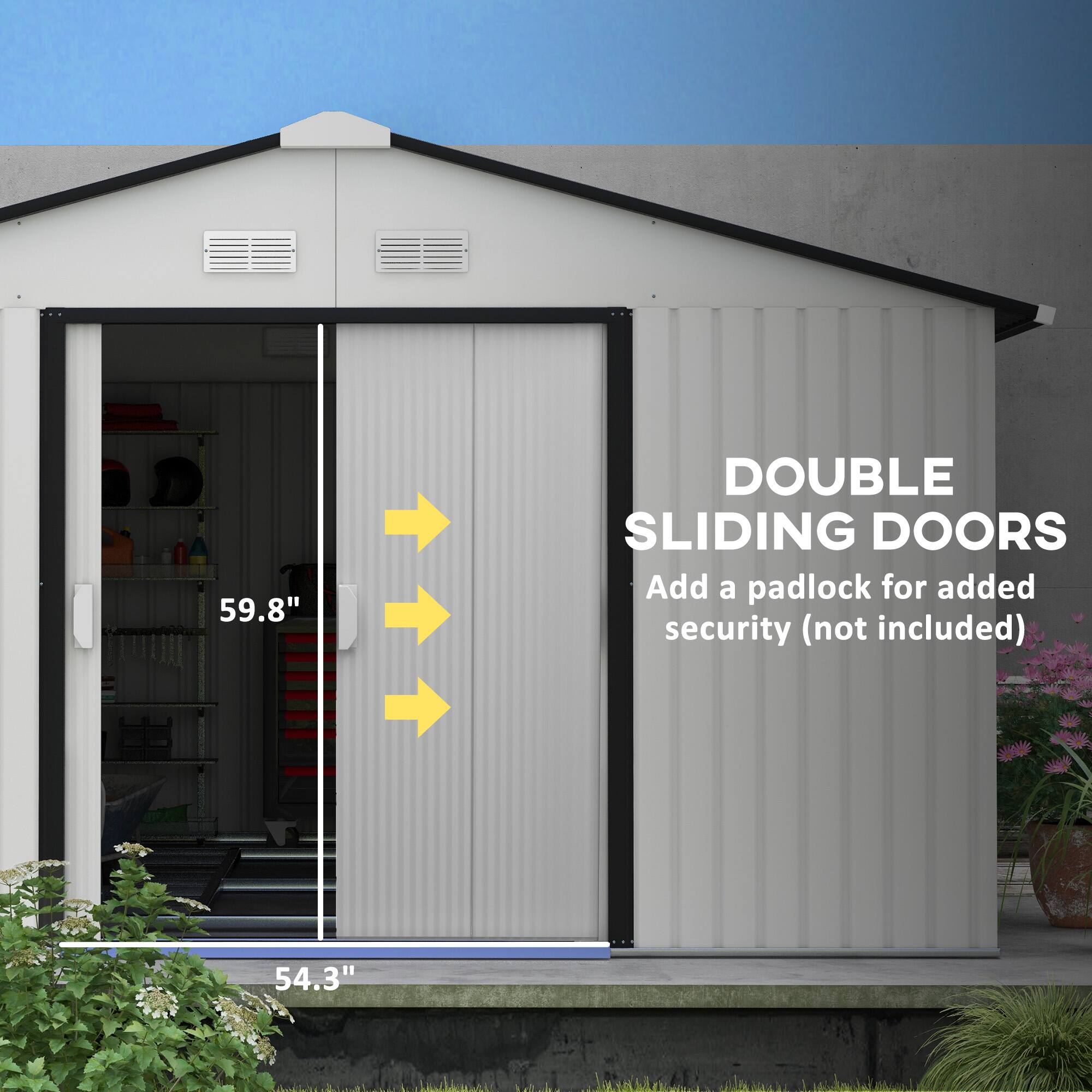 DOUBLE SLIDING DOORS
Add a padlock for added security (not included)
54.3"
59.8"