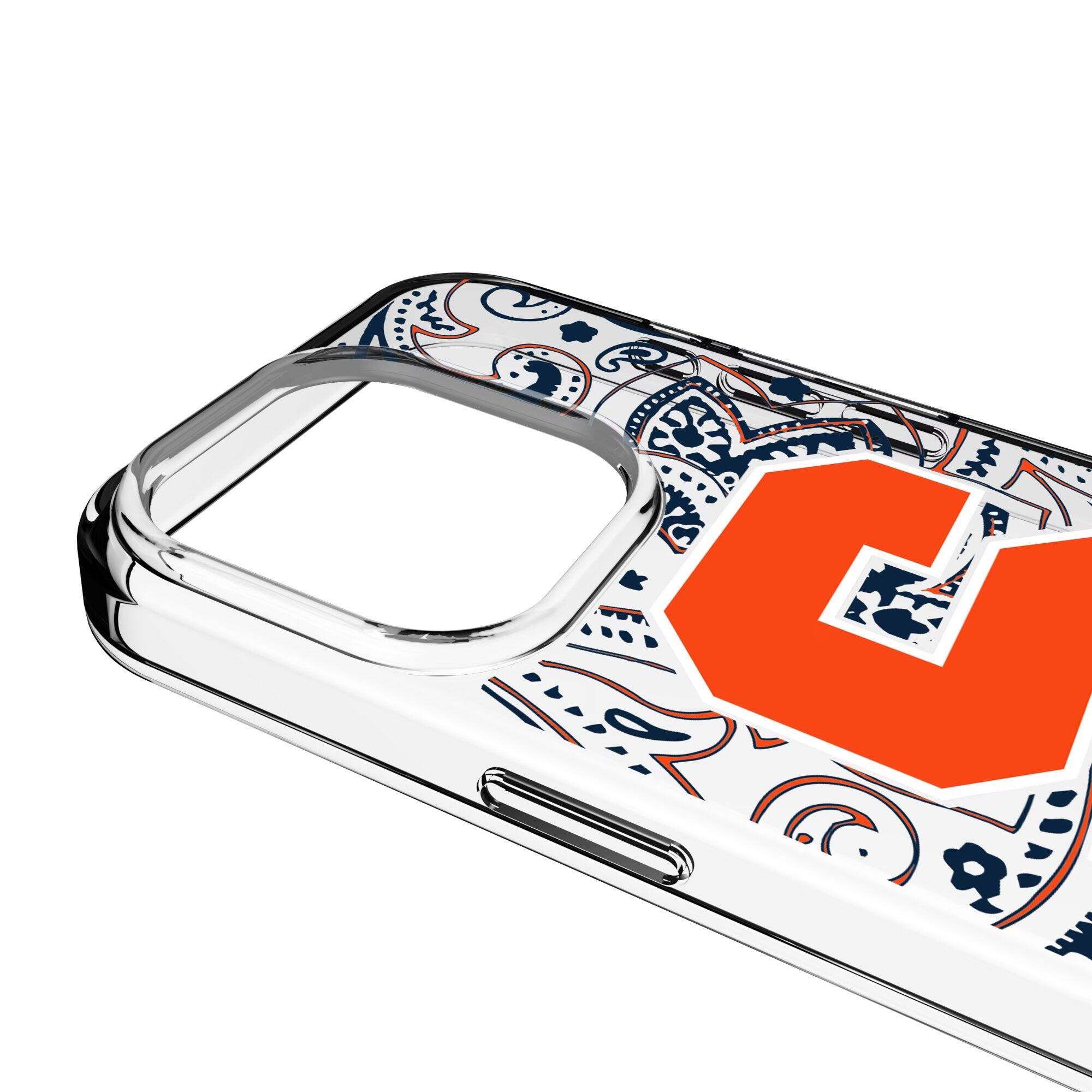 Alt View 2. Keyscaper - Syracuse Orange iPhone Paisley Design Clear Case - 14 Pro - Multicolor.