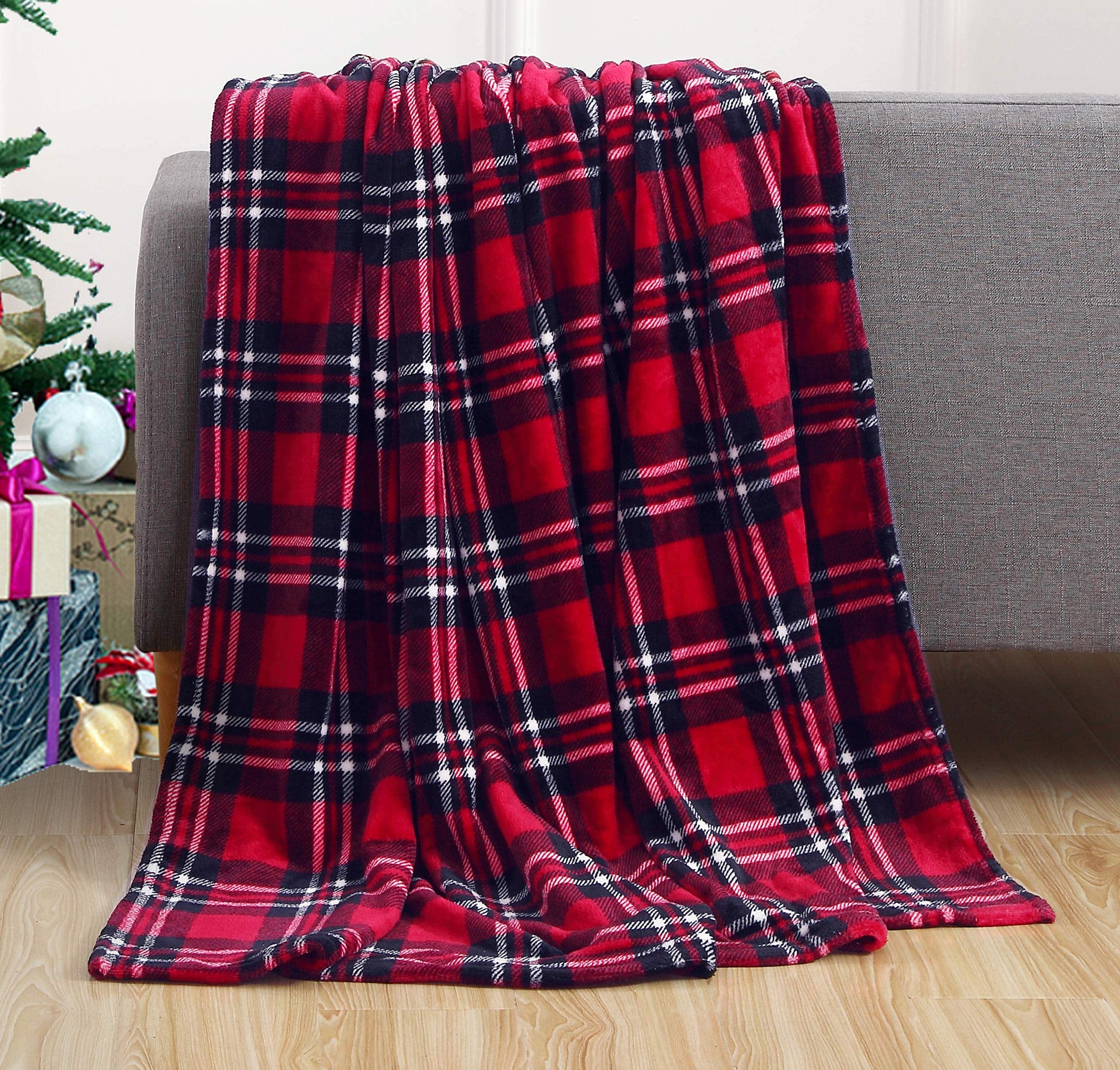 ThinkLink Electronic - Soft Prints Fleece Blanket- Theme Fuzzy Warm Cozy Throws Bedding Couch Gift Tree comfortable - Plaid 50 in x 60 in