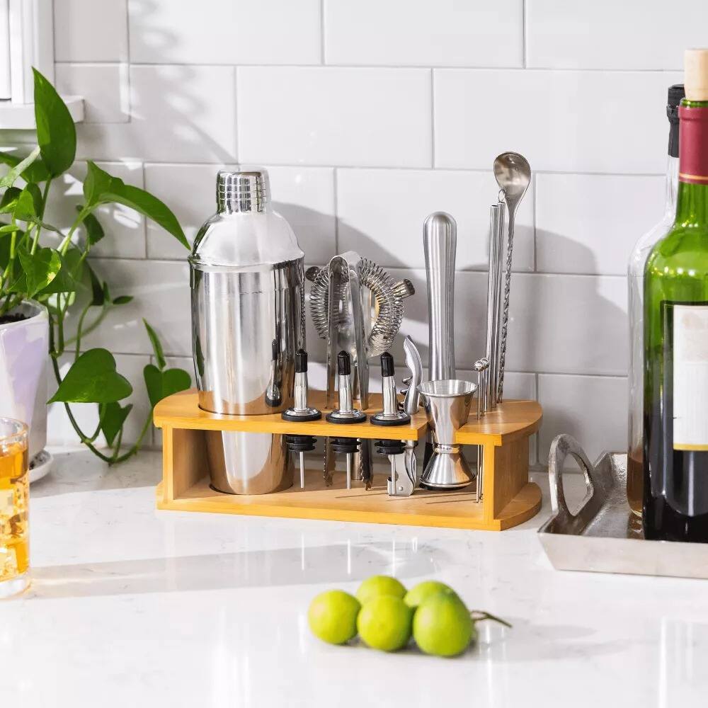 Luminuxe - Cocktail Shaker Set Bartender Kit with Bamboo Stand 16 Piece Barware Mixing Tools, Stainless Steel - Thumbnail 2