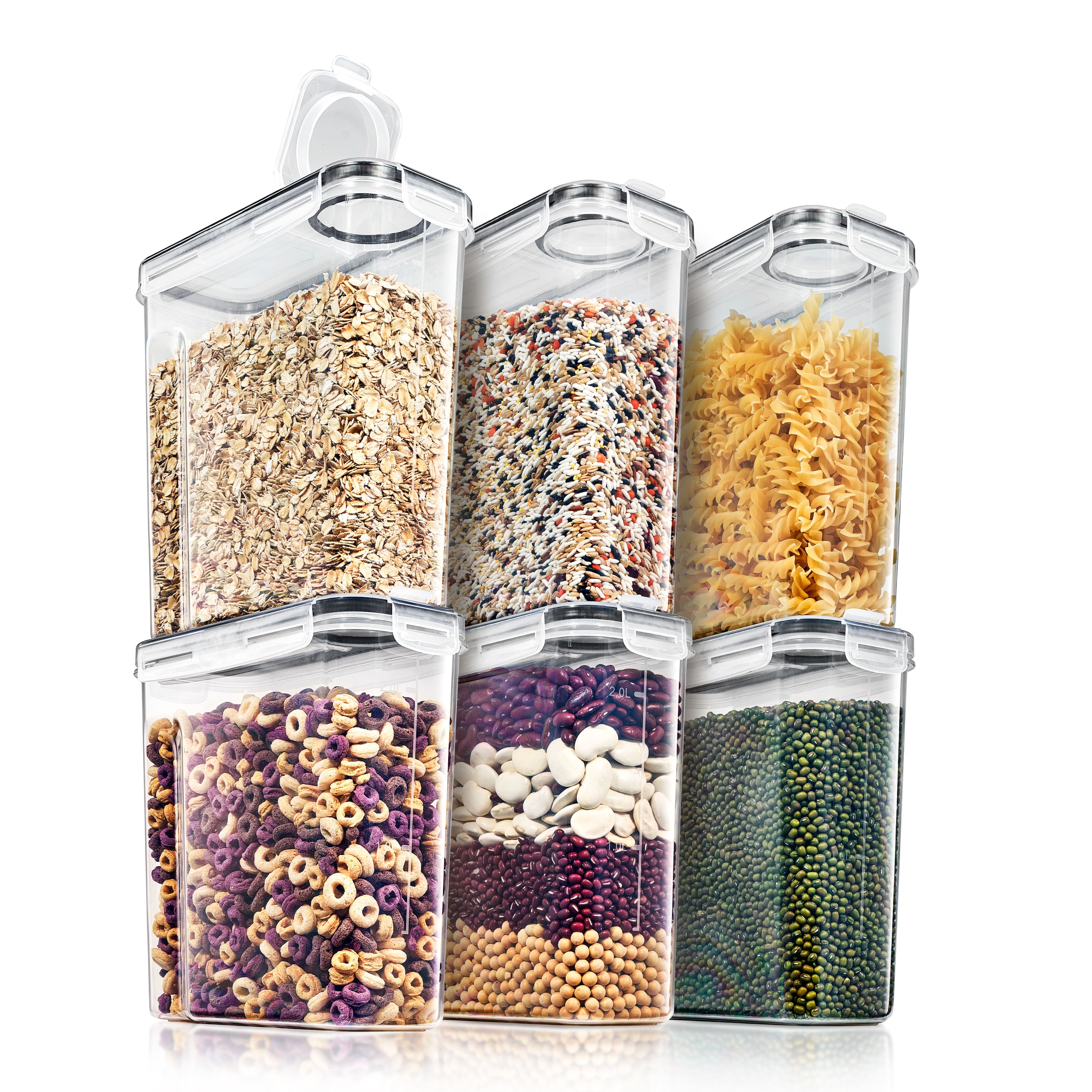 Sorbus - 6 Pack (2L/8.4 Cups) Airtight Food Storage Dispensers for Beans, Pasta, Cereals, and More - Clear