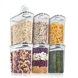 Sorbus - 6 Pack (2L/8.4 Cups) Airtight Food Storage Dispensers for Beans, Pasta, Cereals, and More - Clear