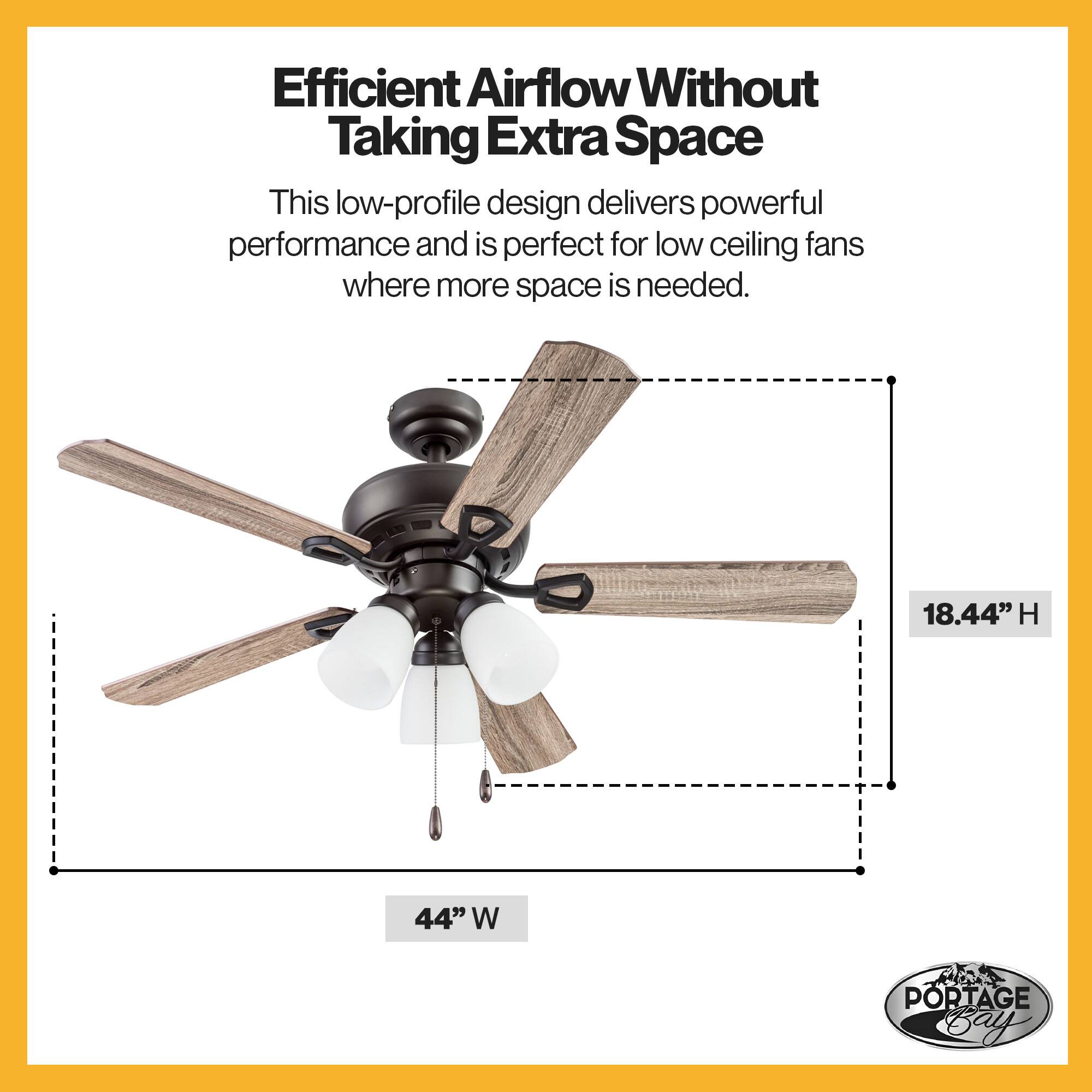 Efficient Airflow Without Taking Extra Space

This low-profile design delivers powerful performance and is perfect for low ceiling fans where more space is needed.

18.44" H 44" W

PORTAGE Bay