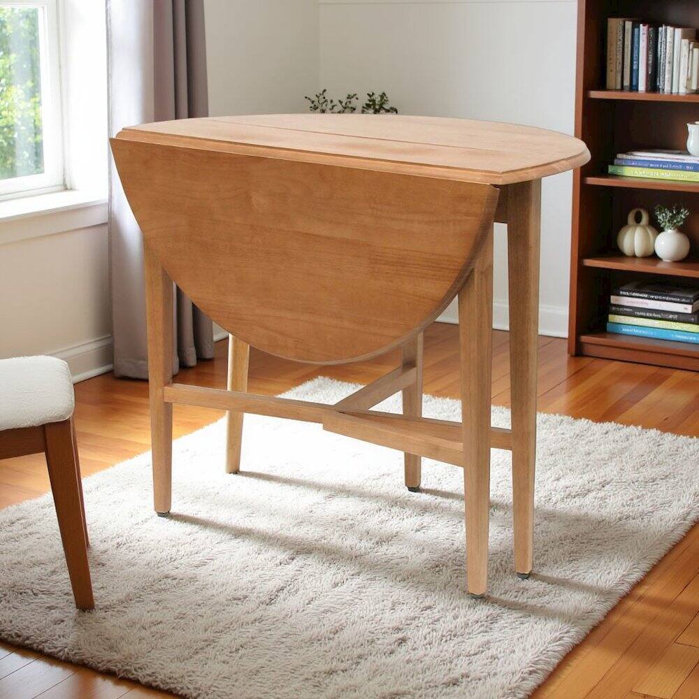 Left. FurniFact - Light Oak Folding Dining Table – Drop Leaf Small Round Table for Dining - Light Oak.