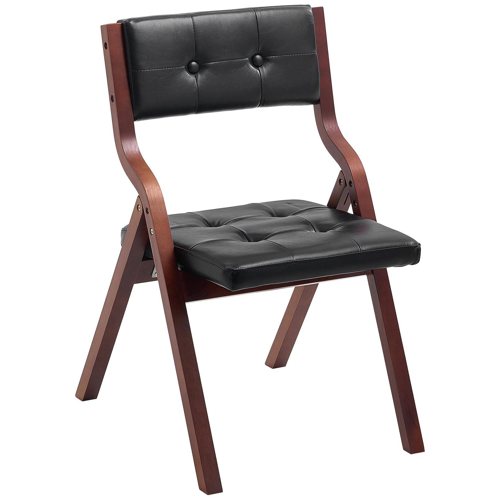 Alt View 5. VEVOR - Wooden Folding Chairs with Leather Cushion, Set of 2, Portable Foldable Cushion Chair with Wooden Frame, Easy Assembly - Black.