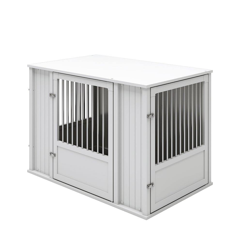 Front. New Age Pet - Durable ECOFLEX X-Large Dog Crate with Flexible Door Placement in Antique White.