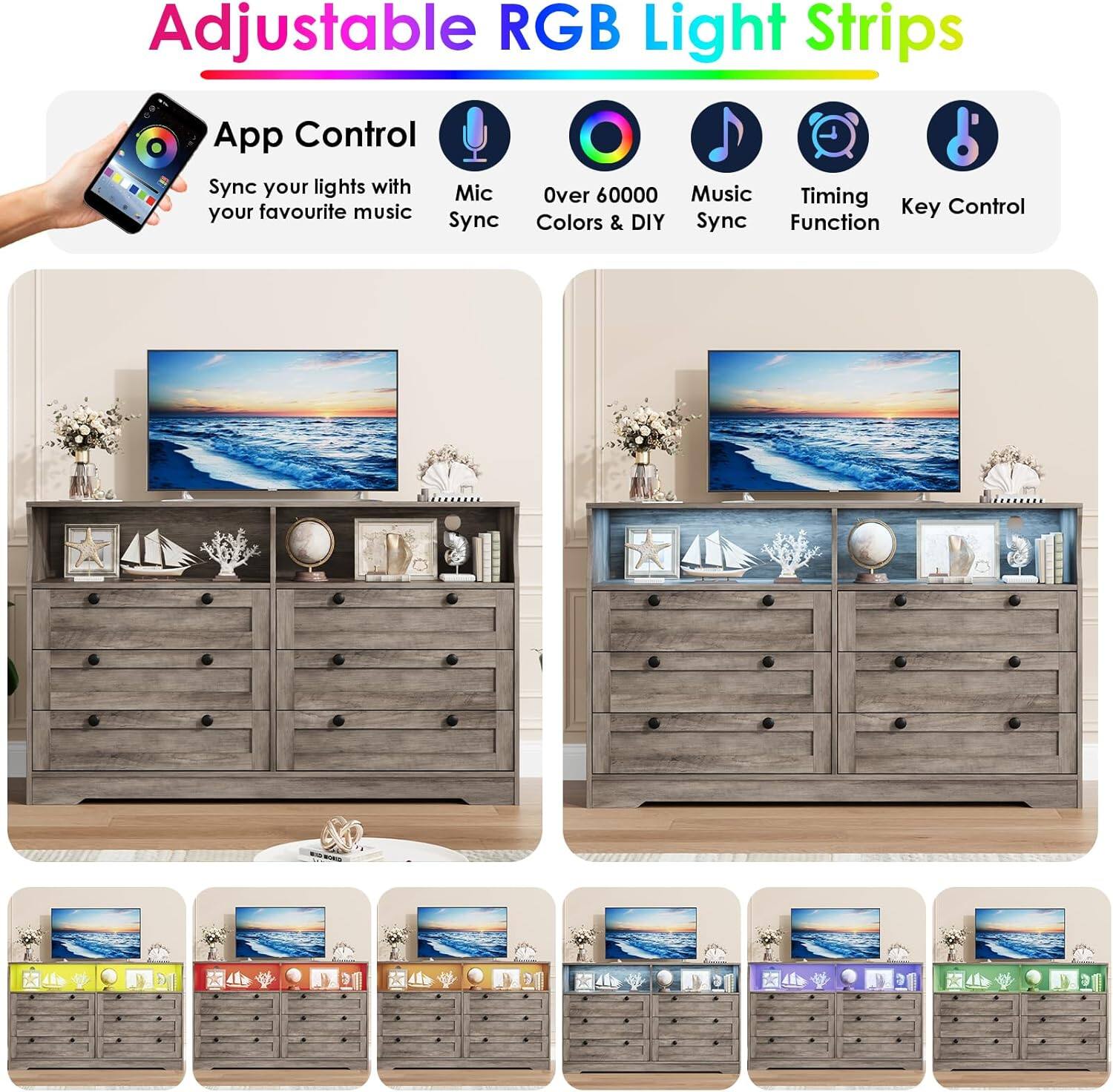 Adjustable RGB Light Strips

App Control  
Sync your lights with your favourite music

Mic Sync

Over 60000 Colors & DIY

Music Sync

Timing Function

Key Control