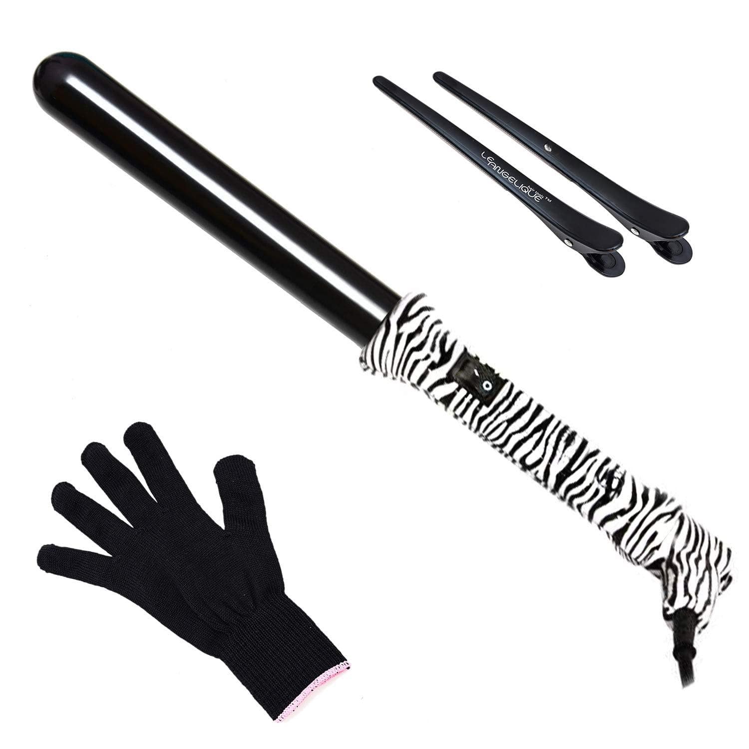 VEGA AUTOMOTIVE - Ceramic Curling Wand For Beach Waves Short Long Curls Professional Clipless Curler Iron With Glove And - 1 Inch (25mm) White Zebra