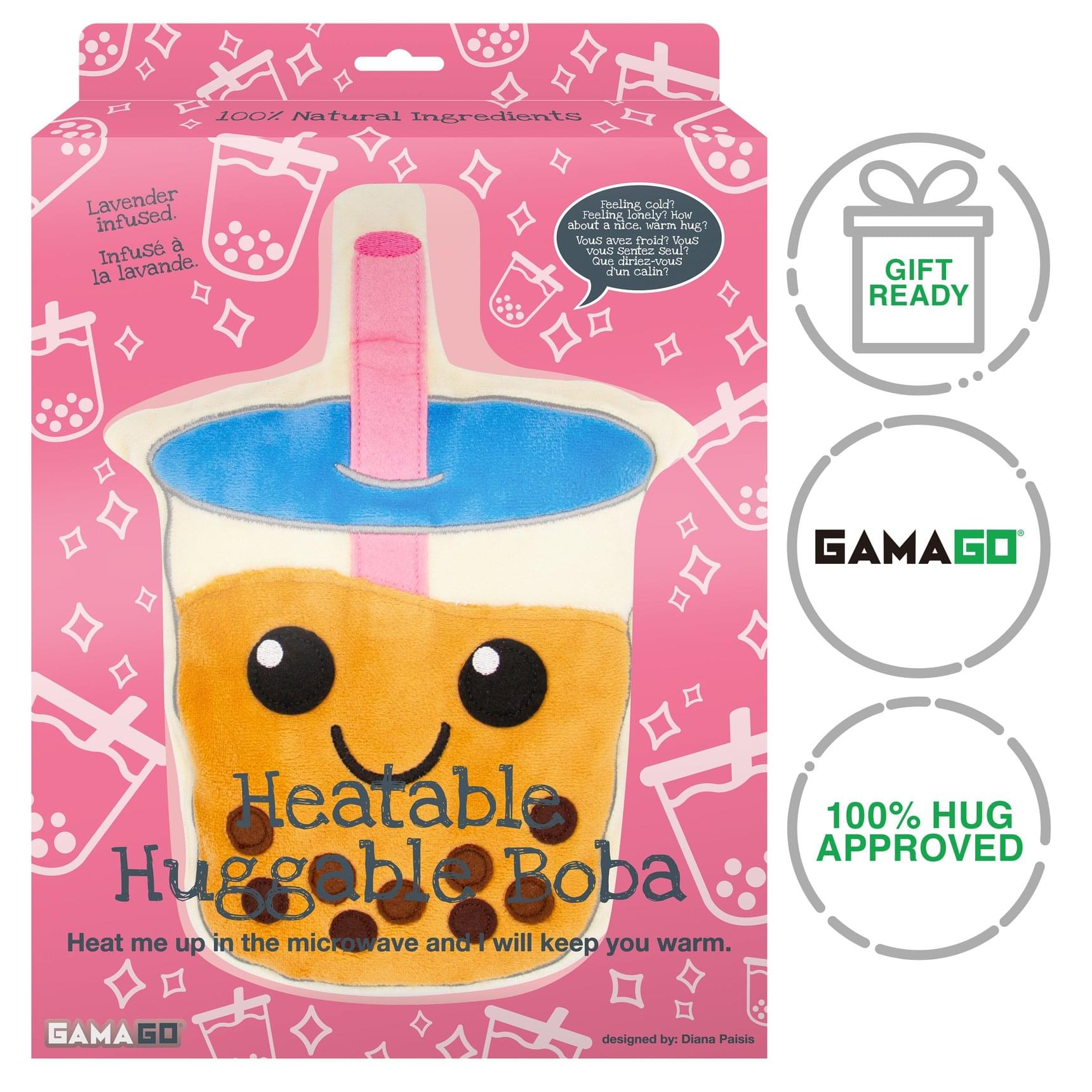 100% Natural Ingredients Lavender infused. Infusé à la lavande. Feeling cold? Feeling Lonely? How about a nice, warm hug? Vous vous sentez froid? Seuls? Que diriez-vous d'un câlin? GIFT READY GAMAGO Heatable 100% HUG APPROVED Huggable Boba Heat me up in the microwave and I will keep you warm. GAMA GO designed by: Diana Paisis