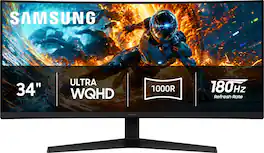 Samsung - 34" Odyssey G5 (G55H) Ultra WQHD 180Hz 1ms AMD FreeSync Premium 1000R Curved Gaming Monitor with HDR10 - Black