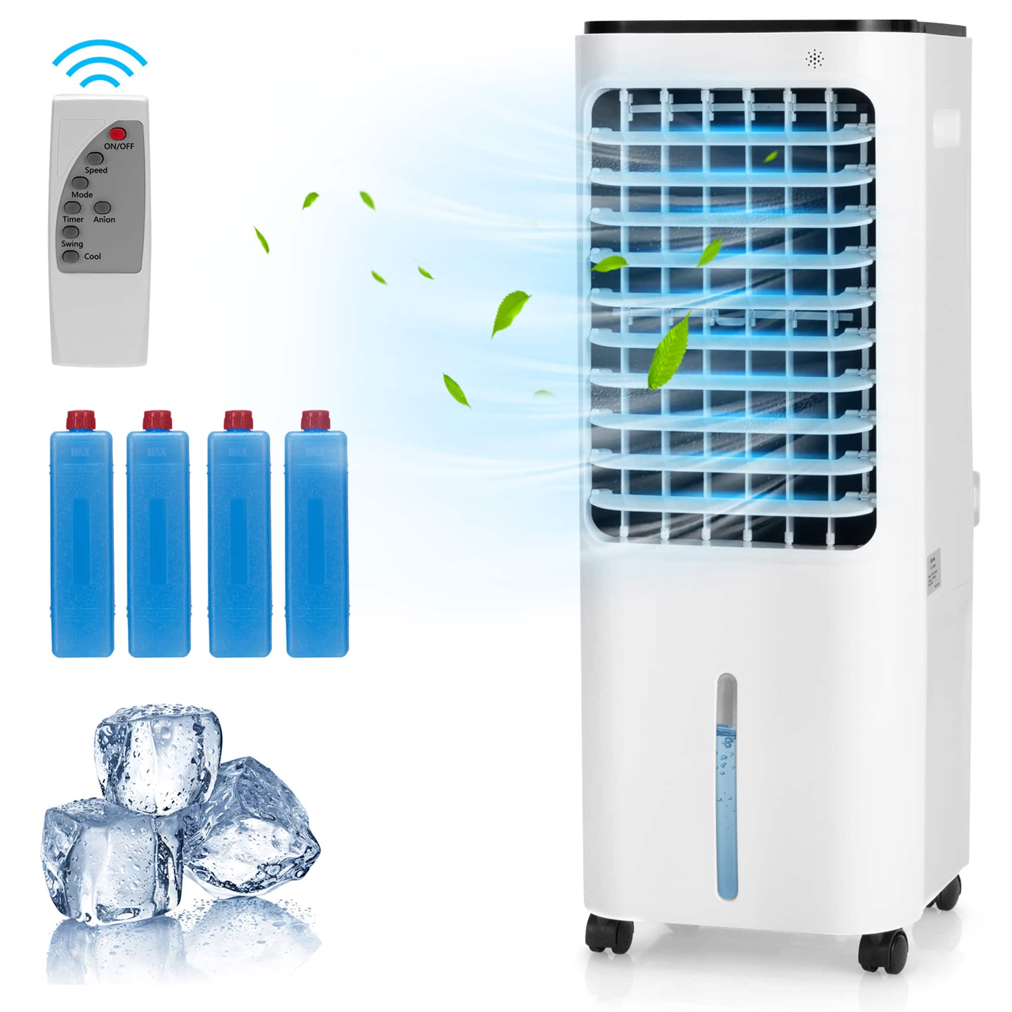 Gymax - Evaporative Cooler Portable Air Cooler w/ 4 Ice Boxes & Remote Control - White