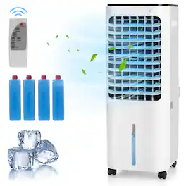 Gymax - Evaporative Cooler Portable Air Cooler w/ 4 Ice Boxes & Remote Control - White