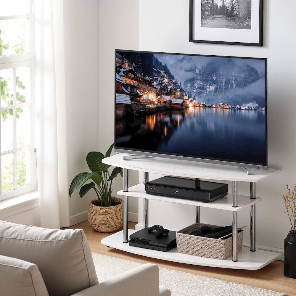 Alt View 1. FurniFact - White Wood 50 Inch TV Stand with 3-Tier Shelves, Modern TV Console - Brown.