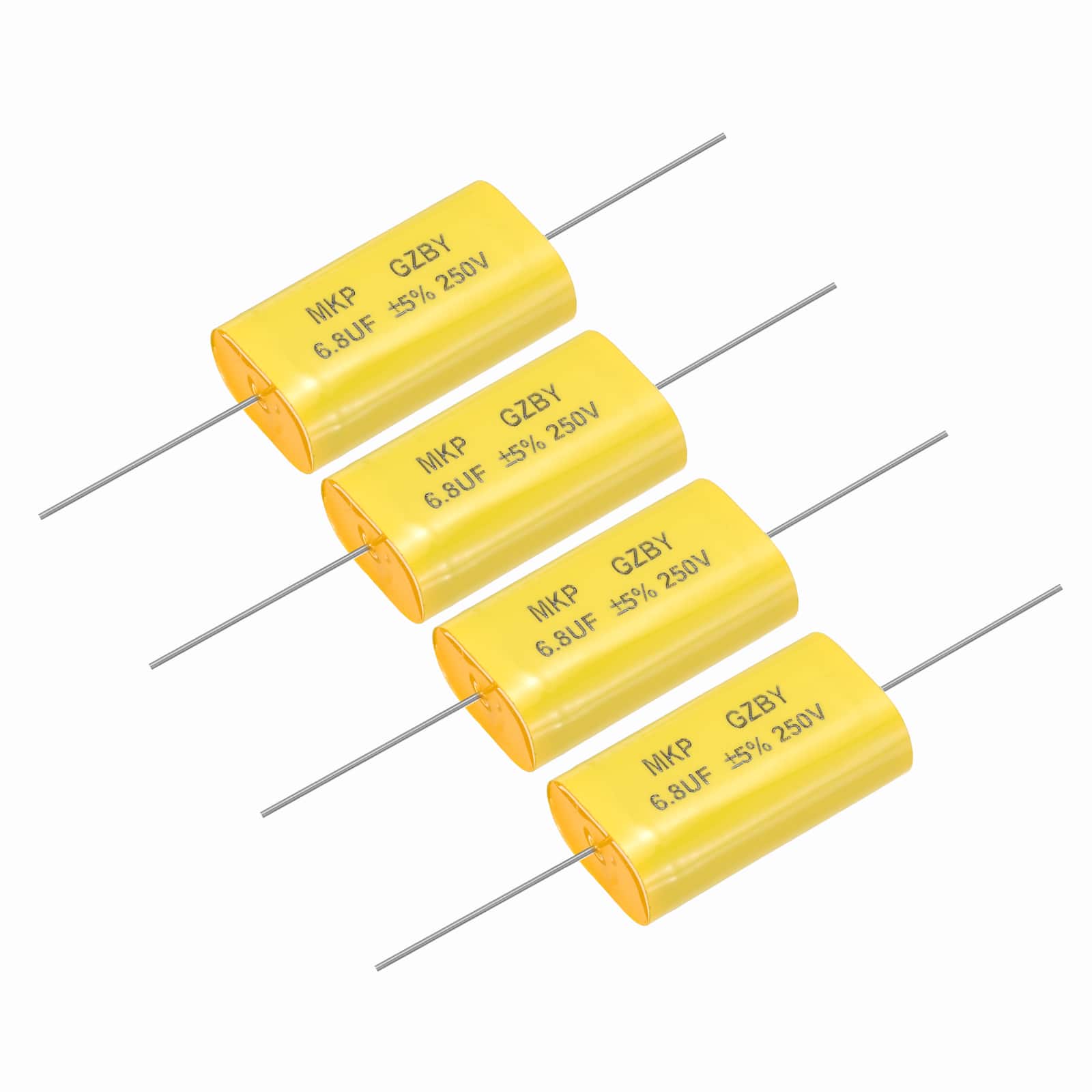 Unique Bargains - 4pcs 6.8uF Frequency Divider Capacitor, 250V Audio Speaker Crossover Non-Polarity Polypropylene MKP Film Capacitor - Yellow price history on PriceWatchPro